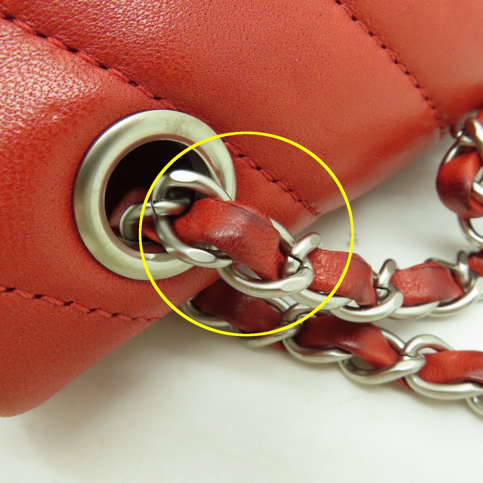CHANEL 【激減優惠】牛皮皮革Chain Shoulder銀扣鏈帶肩背袋紅色