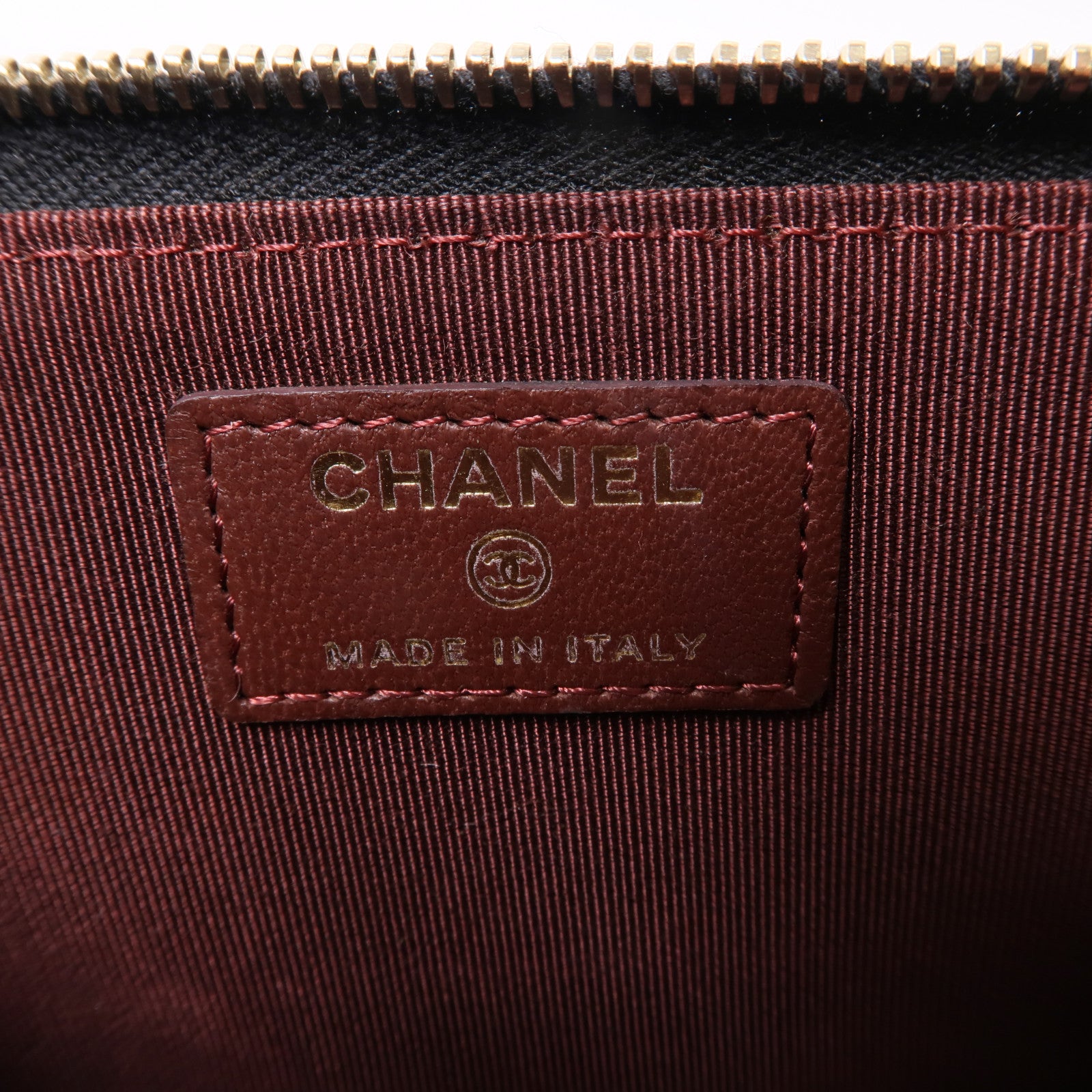 CHANEL 羊皮皮革Zipper Wallet金扣錢包黑色