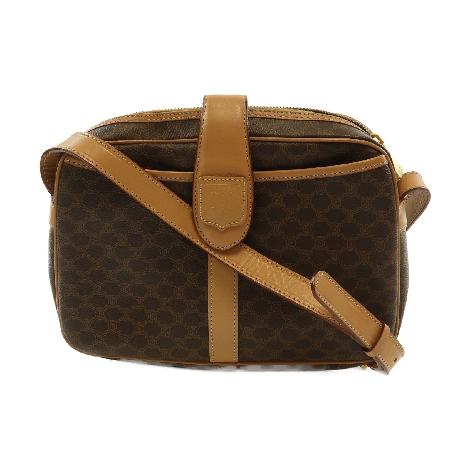 CELINE 塗層帆布Macadam Blason金扣肩背袋啡色