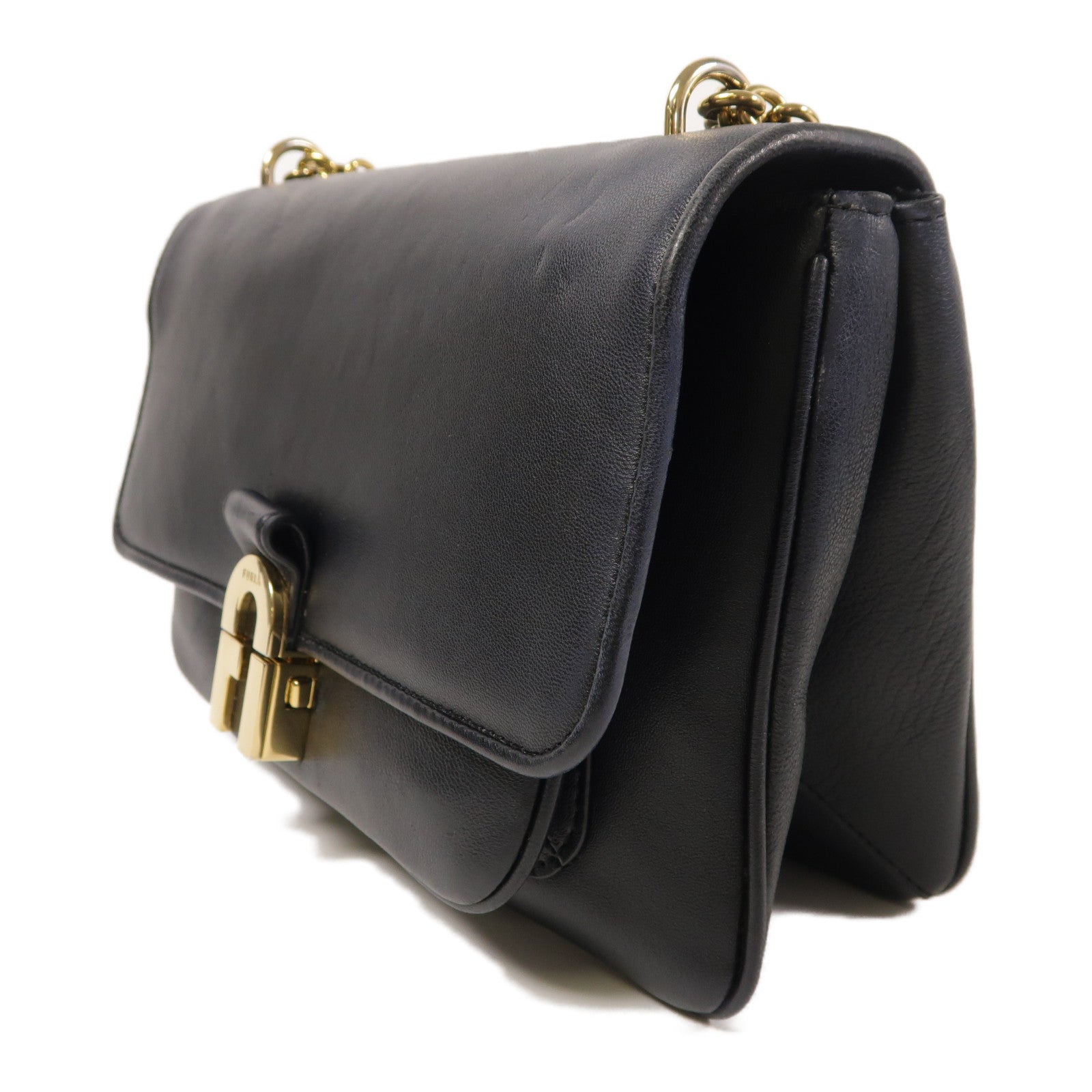 Furla 牛皮皮革Chain Shoulder金扣鏈帶肩背袋