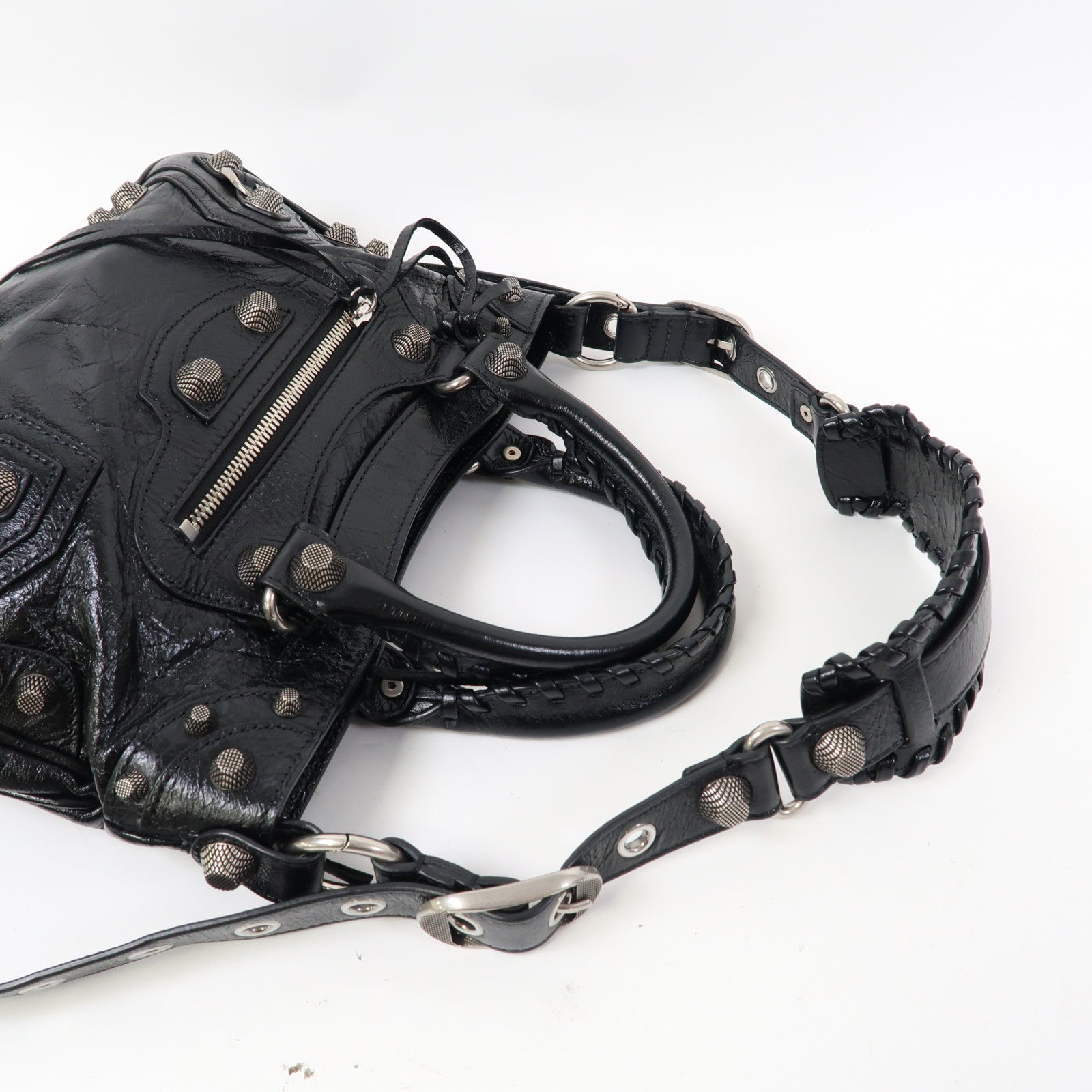 BALENCIAGA 牛皮皮革Le Cagole Tote Bag銀扣手挽肩背兩用袋黑色