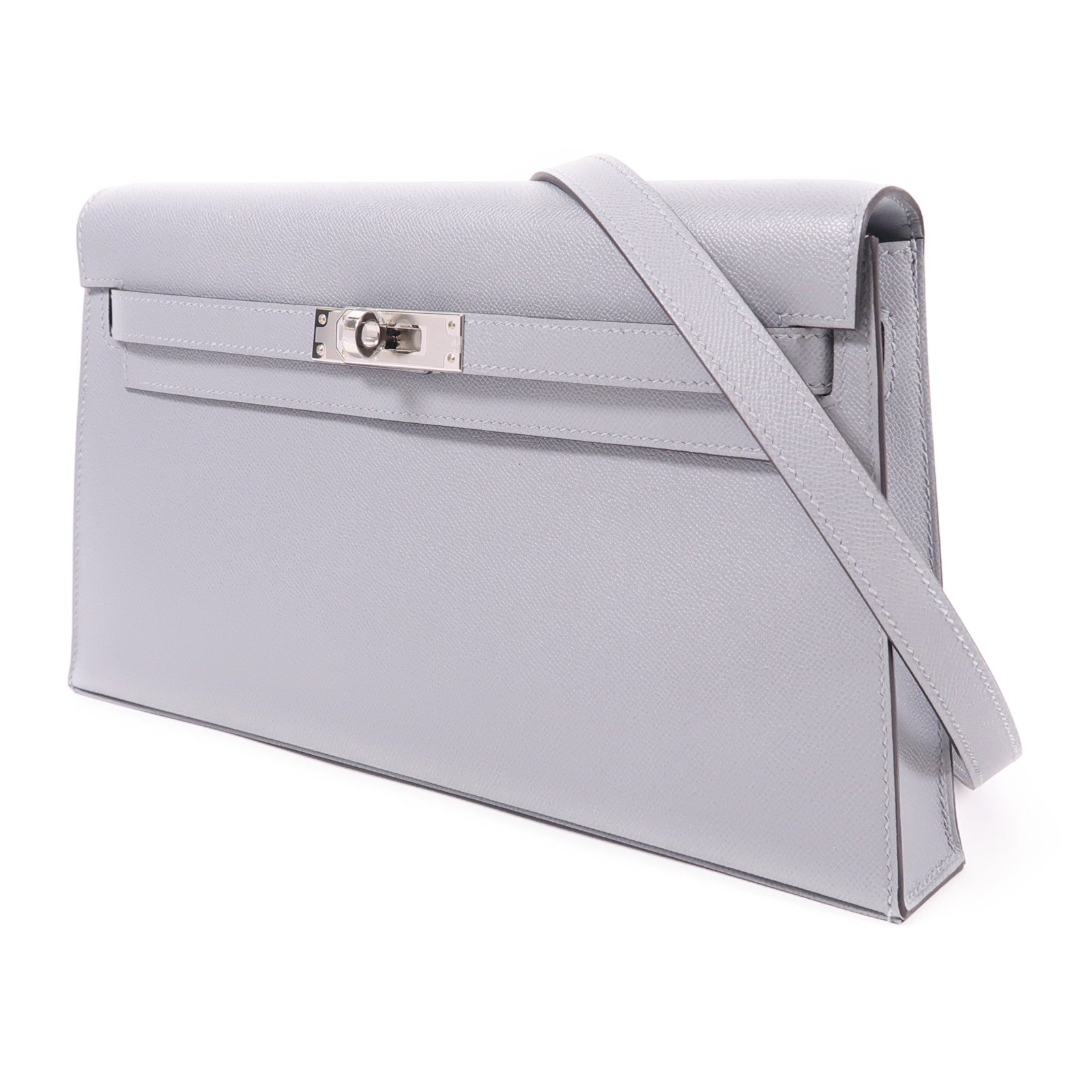 HERMES Madame皮革Kelly Elan銀扣肩背袋Gris Pantin