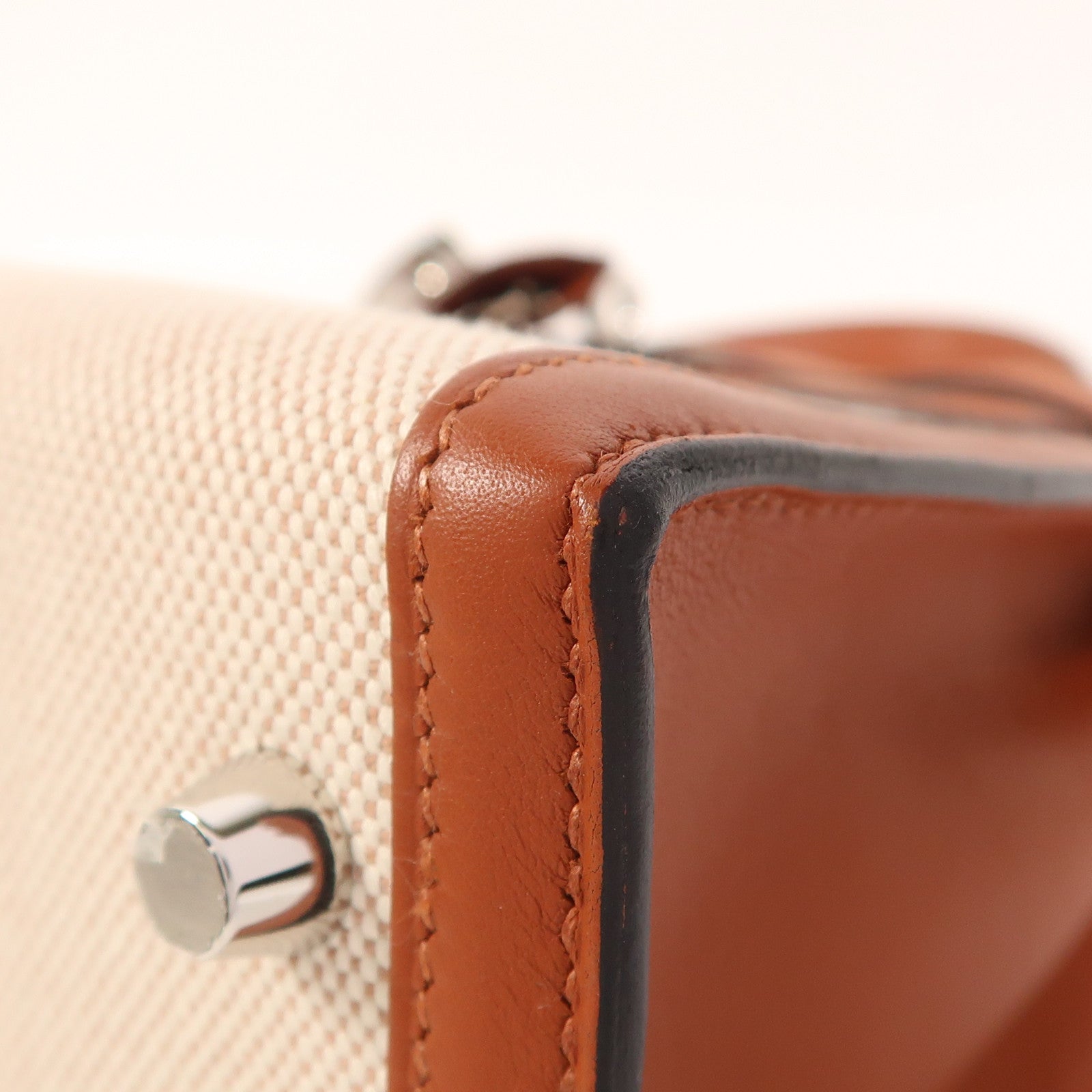 HERMES Toile H帆布/Swift皮革Kelly 25銀扣手挽肩背兩用袋Cuivre