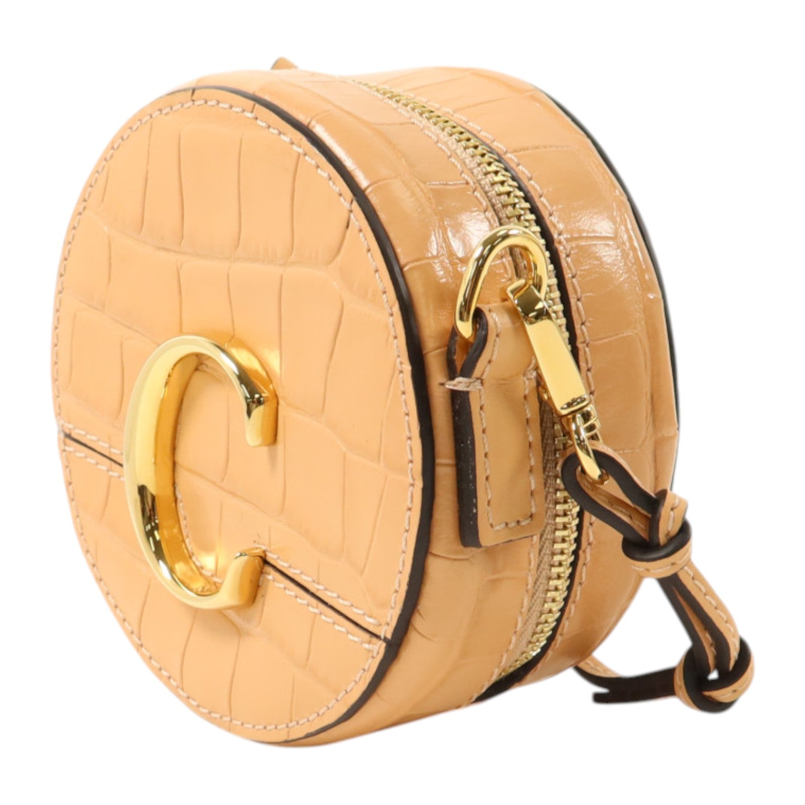 Chloe 壓紋牛皮皮革C Mini Round Bag金扣肩背袋