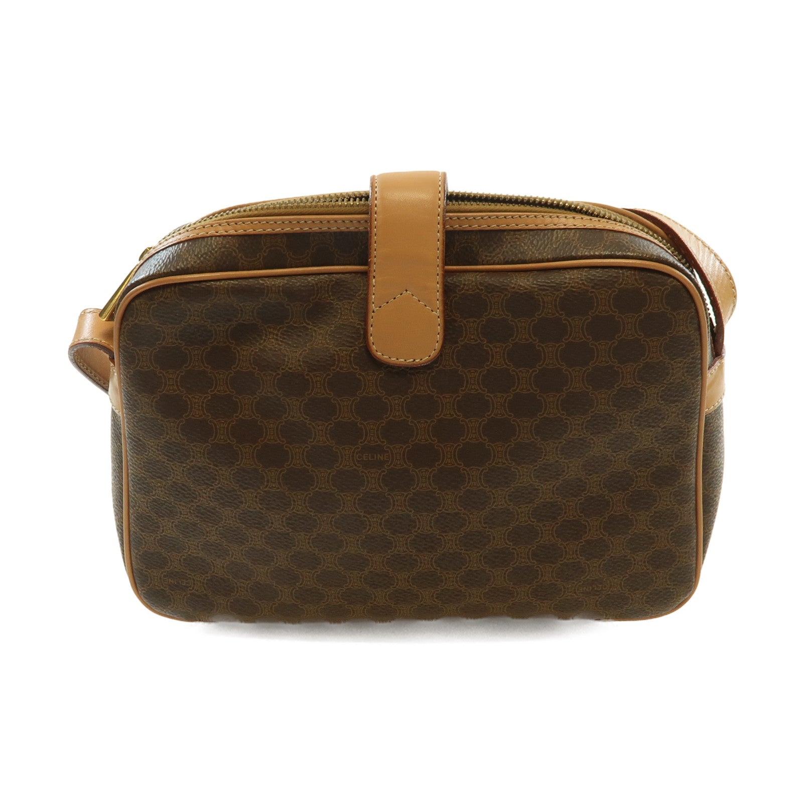 CELINE 塗層帆布Macadam Blason金扣肩背袋啡色
