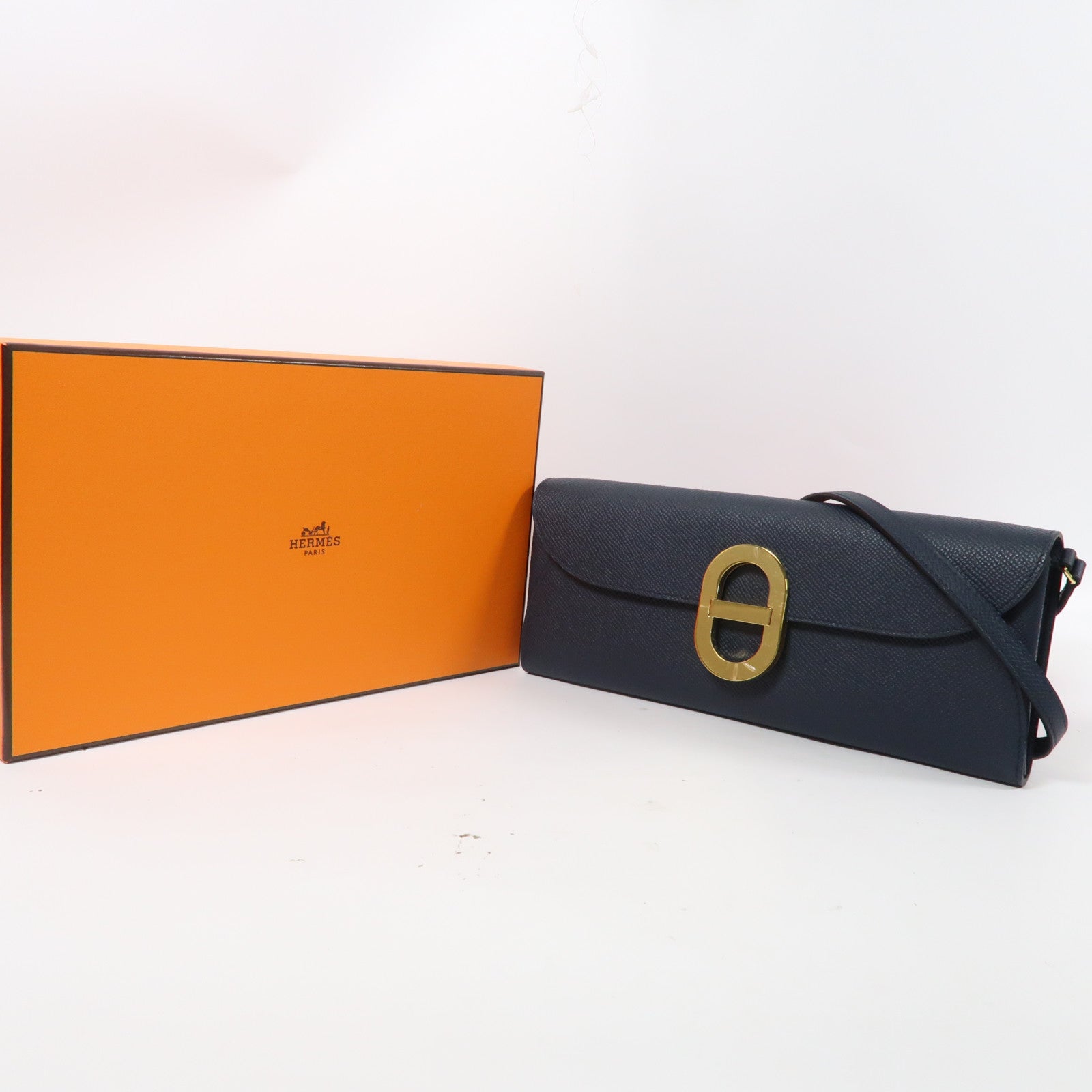 HERMES Epsom皮革Chaine D' Ancre To Go金扣肩背袋Bleu Indigo/靛藍色