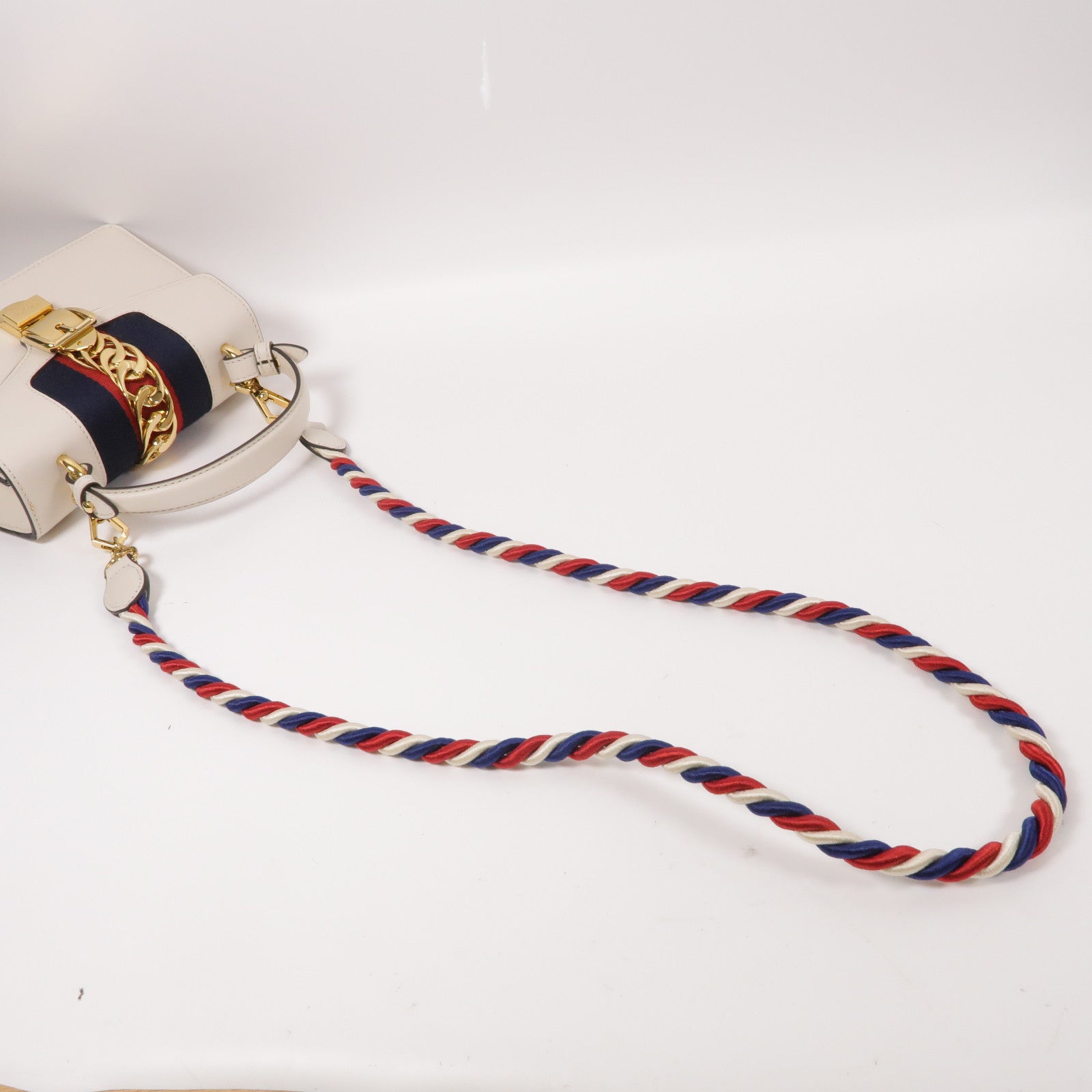 GUCCI 牛皮皮革Sylvie金扣手挽肩背兩用袋白色