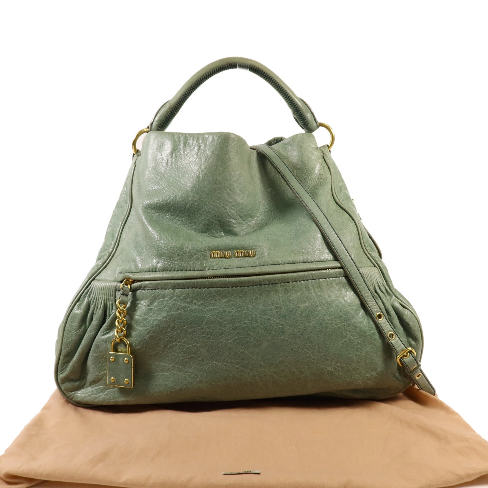 Miu Miu 牛皮皮革2 Way Shoulder金扣手挽肩背兩用袋