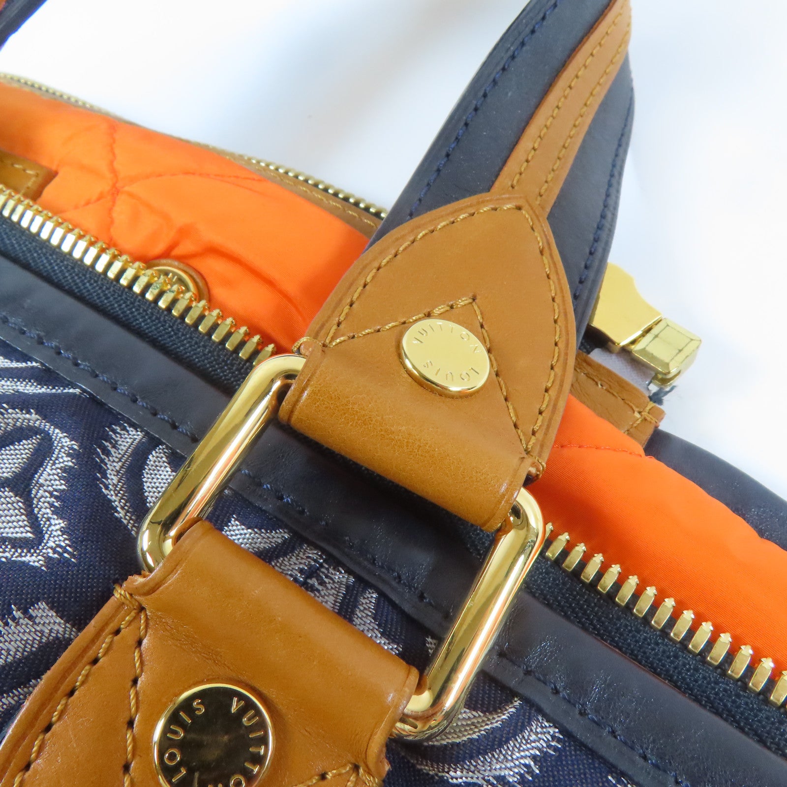 LOUIS VUITTON 【激減優惠】帆布/皮革Aviator Shoulder Bag金扣手挽肩背兩用袋深藍色/啡色