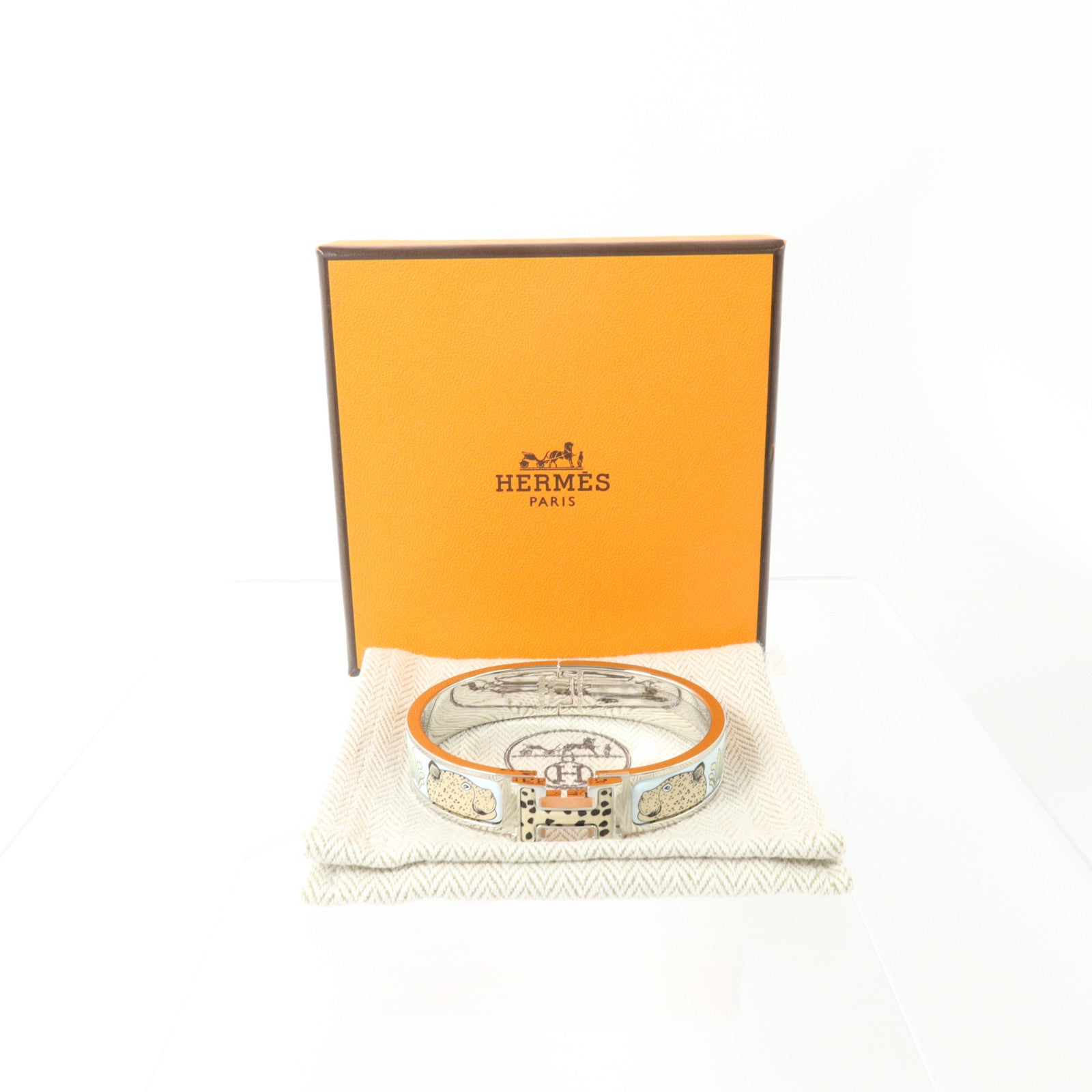 HERMES 金屬/琺瑯Clic H Bracelet銀扣手鏈