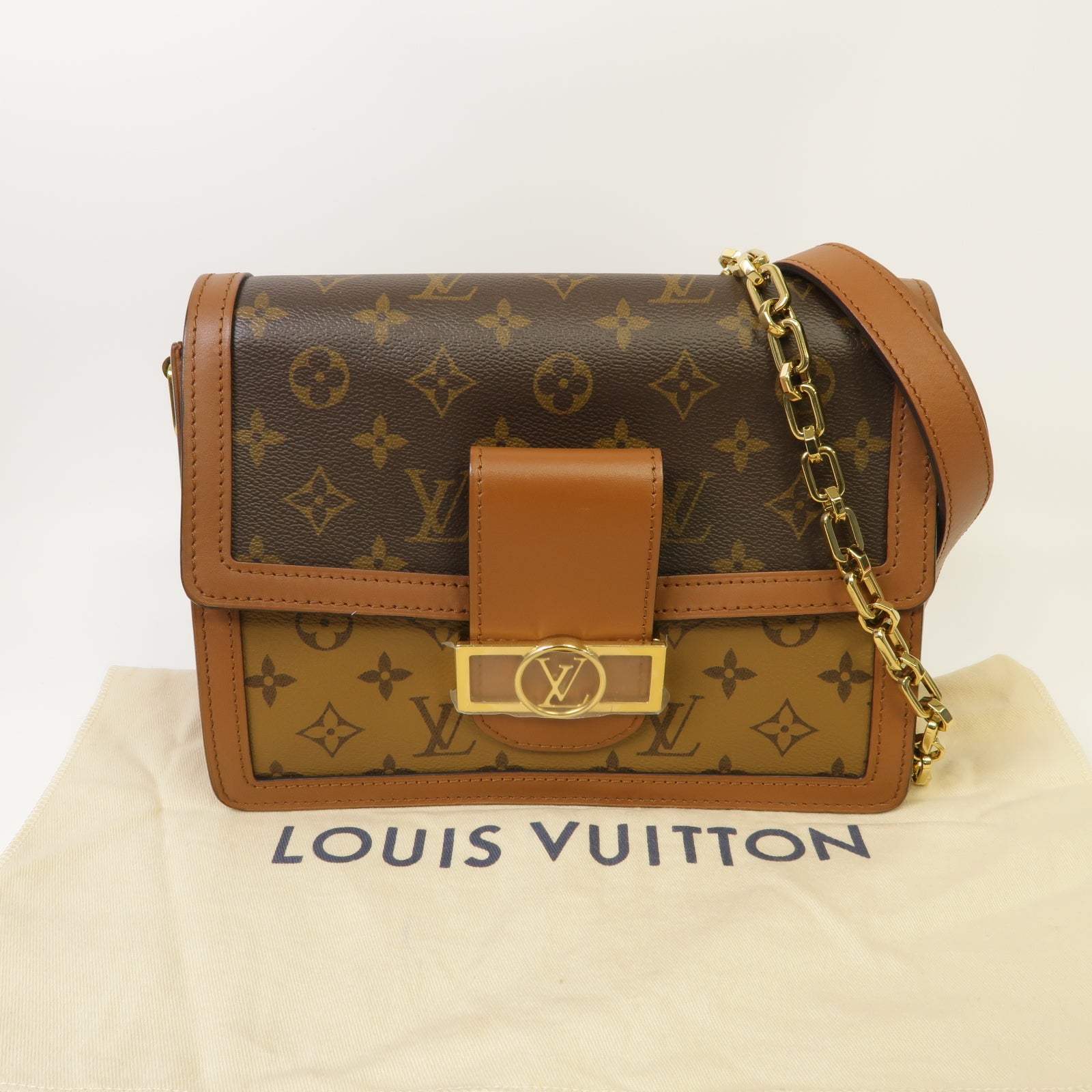 LOUIS VUITTON Monogram Reverse Dauphine金扣肩背袋啡色
