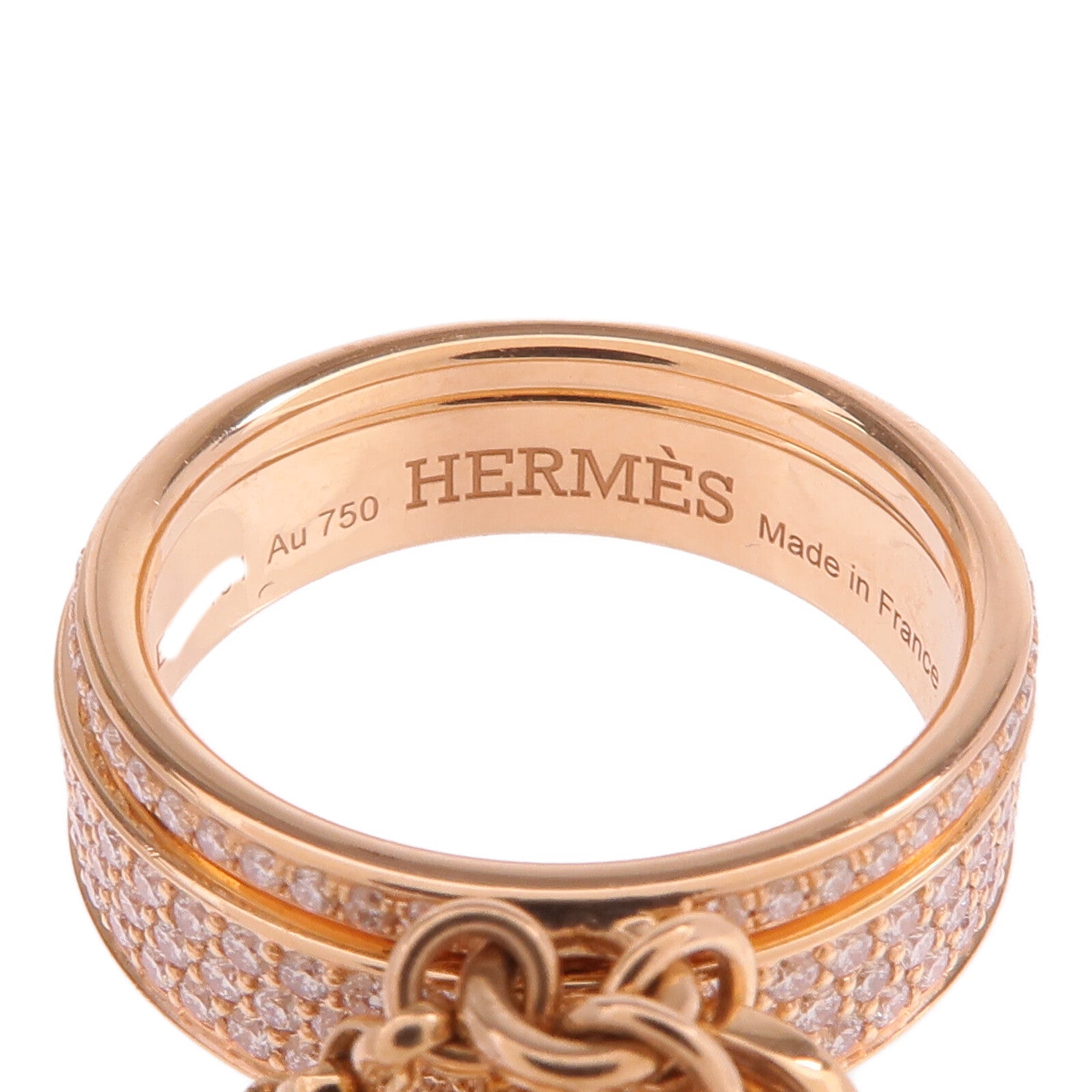 HERMES 18K玫瑰金Kelly Cadenas Double Ring鑽石戒指Hermes#53/US#6.5