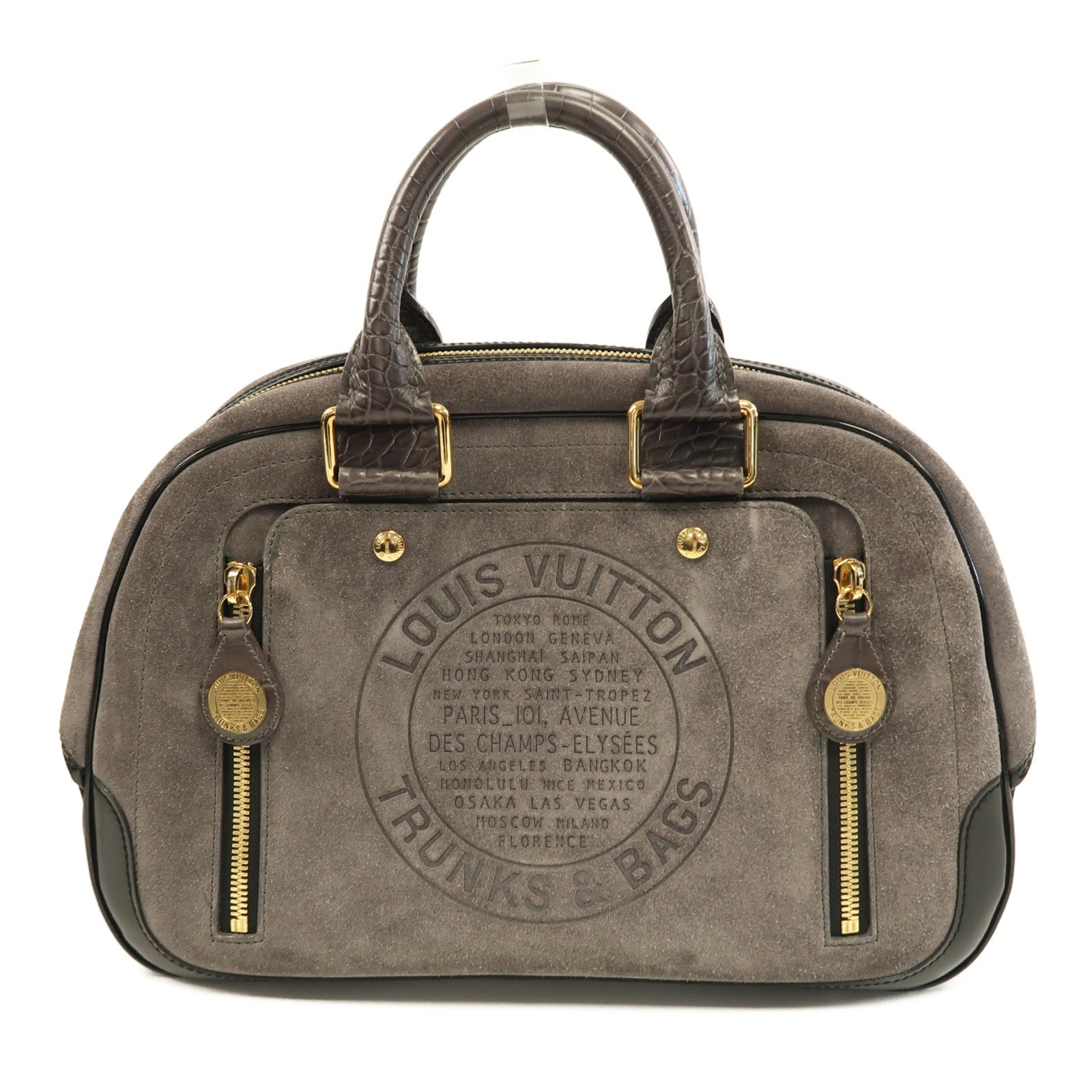 LOUIS VUITTON 絨面皮革Cruise Stamp Bag金扣手挽袋灰色