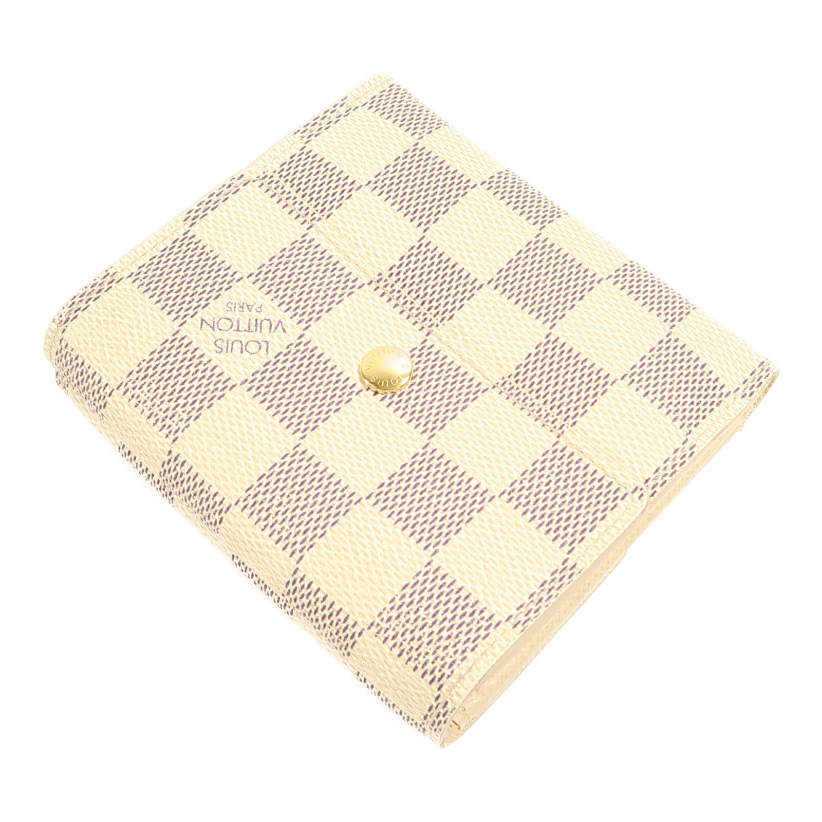 LOUIS VUITTON Damier Azur Portefeuille Elise金扣錢包白色