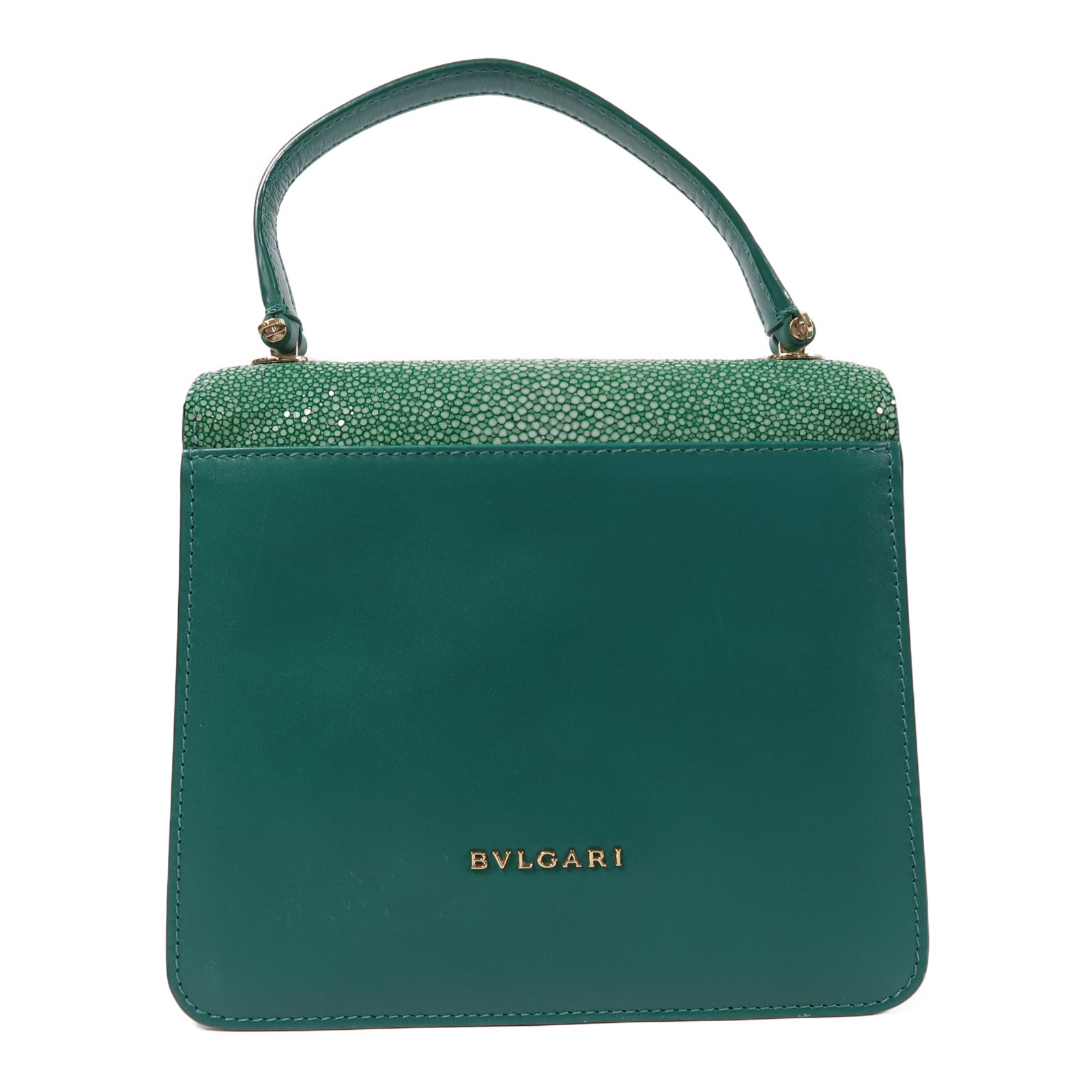 BVLGARI 【激減優惠】牛皮皮革/魔鬼魚皮革Serpenti Forever金扣手挽肩背兩用袋綠色