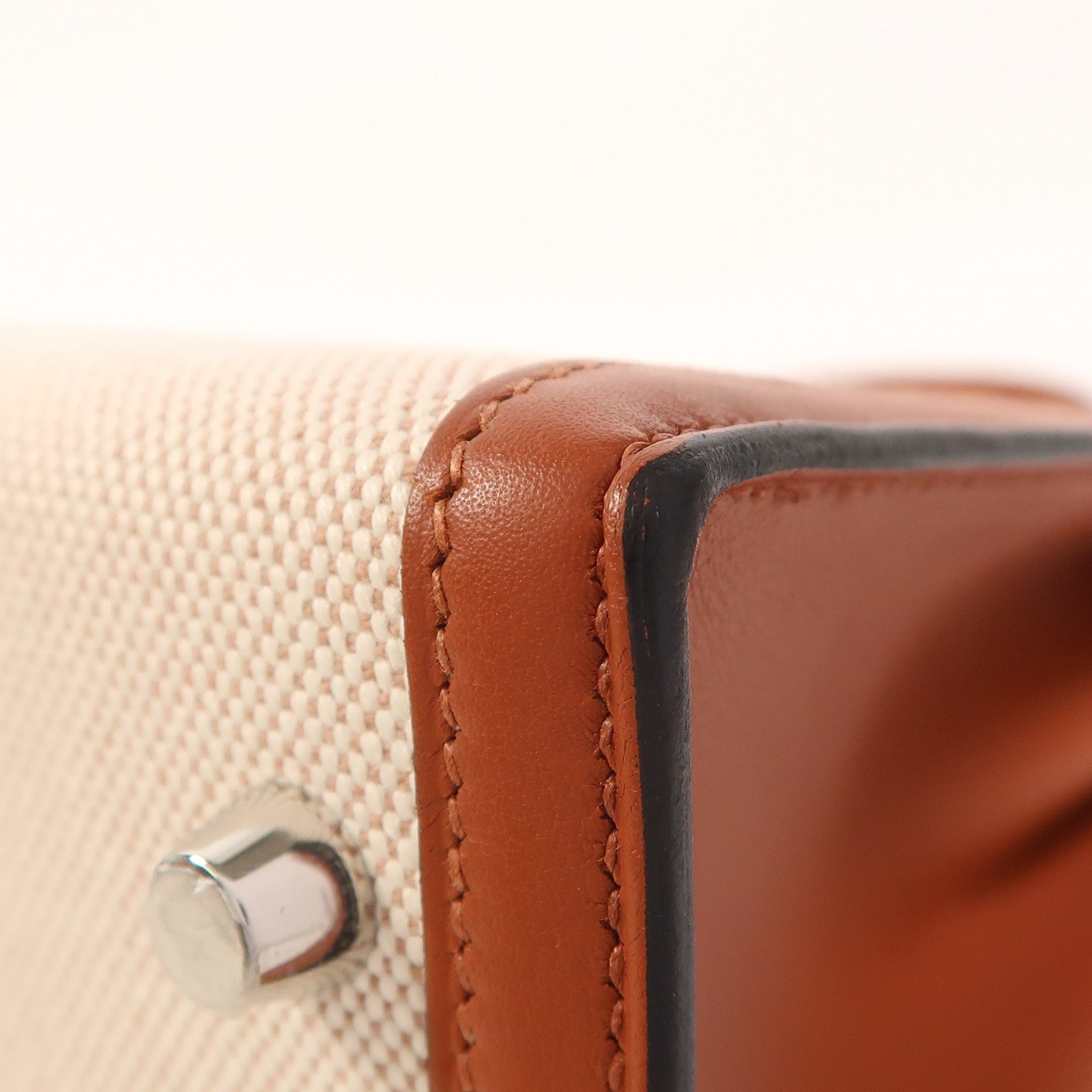 HERMES Toile H帆布/Swift皮革Kelly 25銀扣手挽肩背兩用袋Cuivre