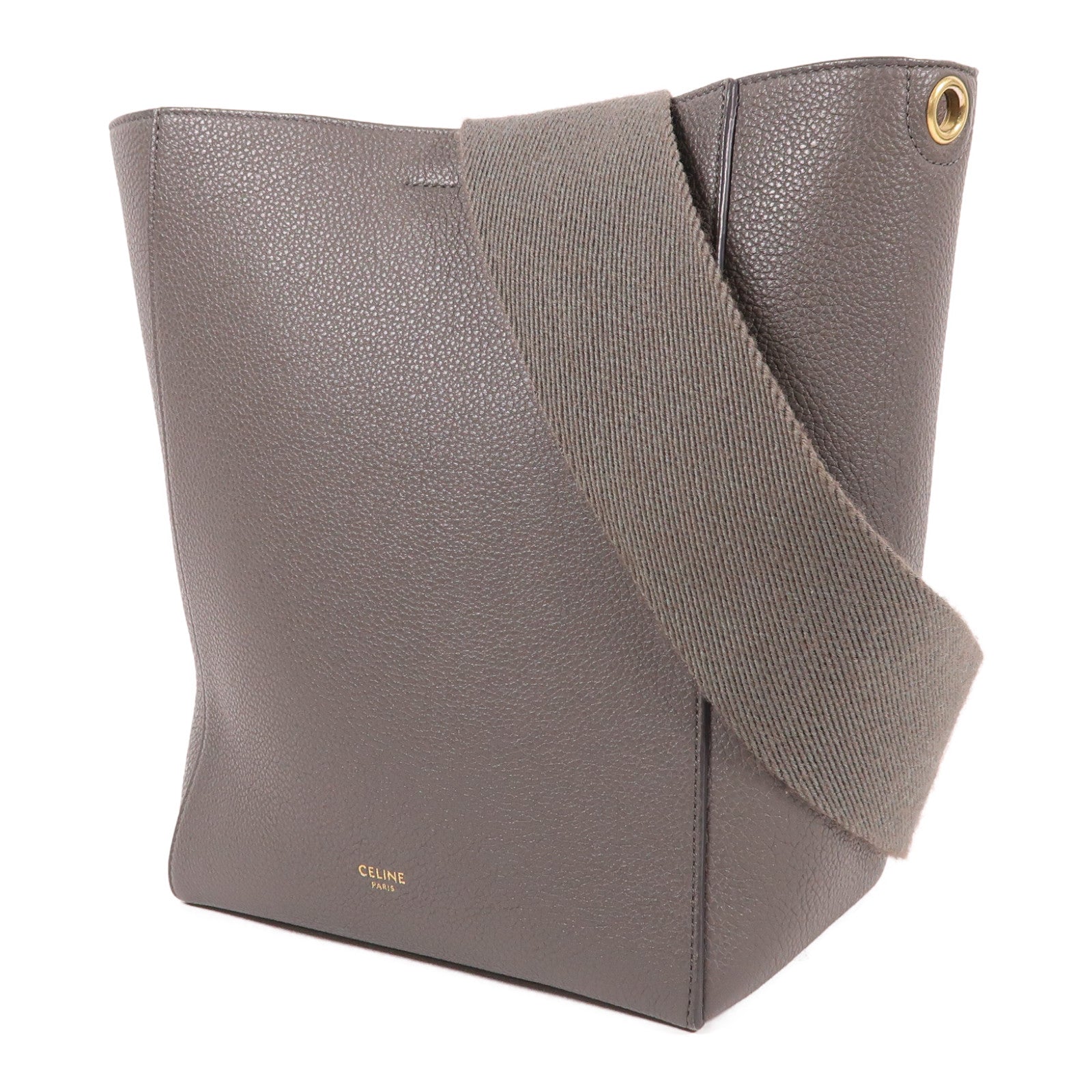 CELINE 【激減優惠】牛皮皮革Sangle Bucket Bag金扣肩背袋