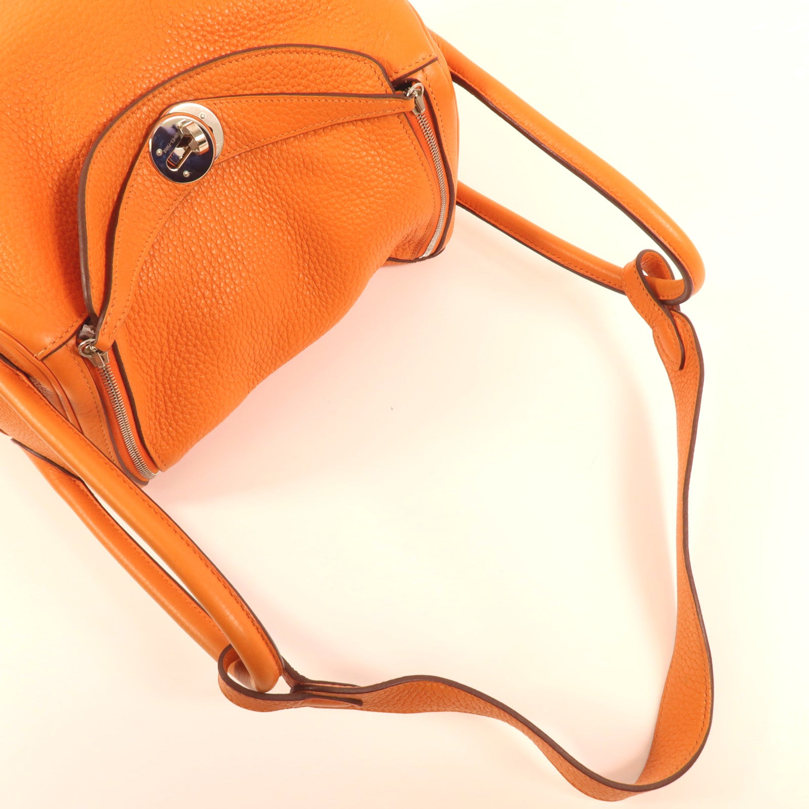 HERMES Clemence皮革Lindy 26銀扣手挽肩背兩用袋Orange
