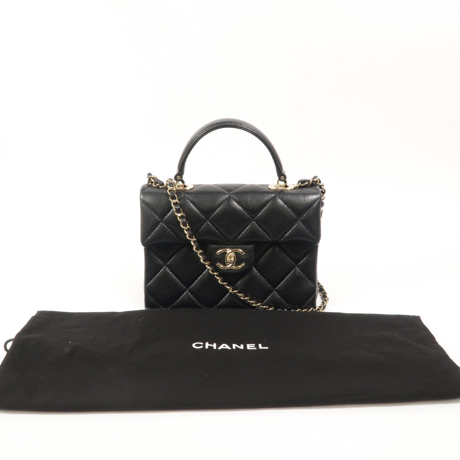 CHANEL 牛皮皮革Top Handle Handbag鏈帶手挽肩背兩用袋