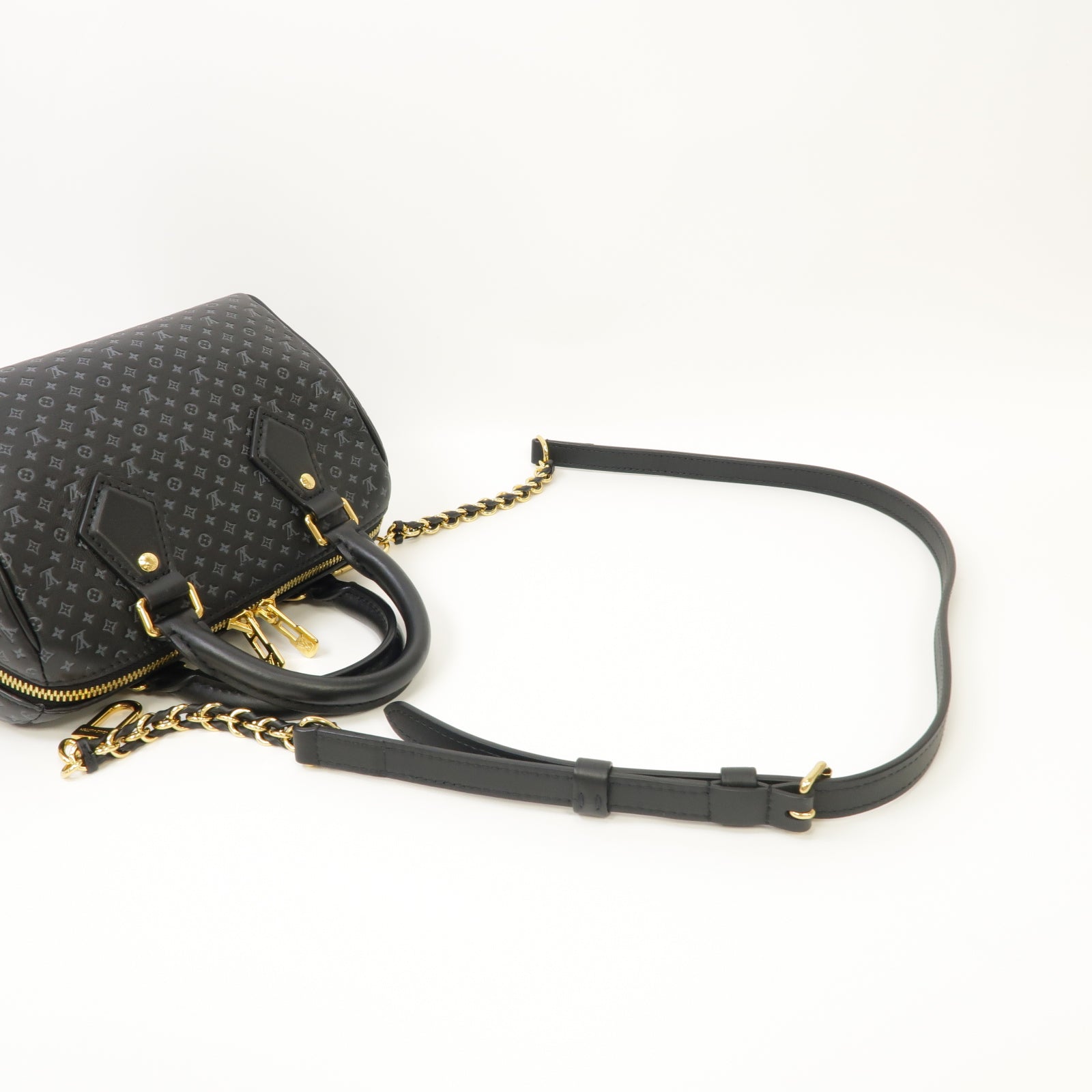 LOUIS VUITTON Nanogram Speedy Bandouliere 20金扣手挽肩背兩用袋黒色