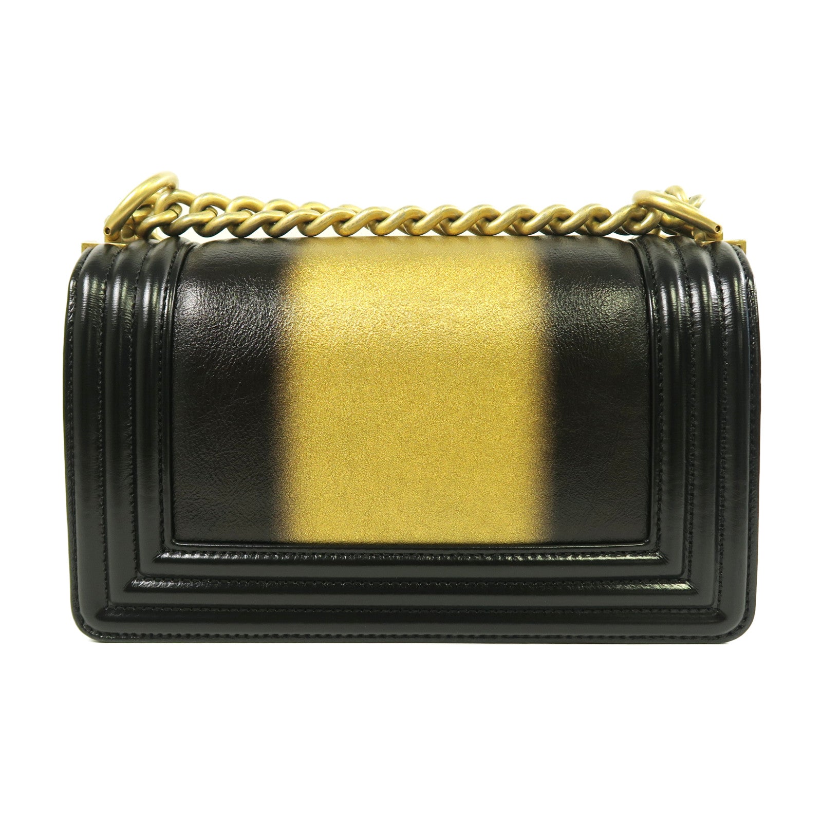 CHANEL 【激減優惠】牛皮皮革Boy Chanel 20cm金扣鏈帶肩背袋黑色/金色