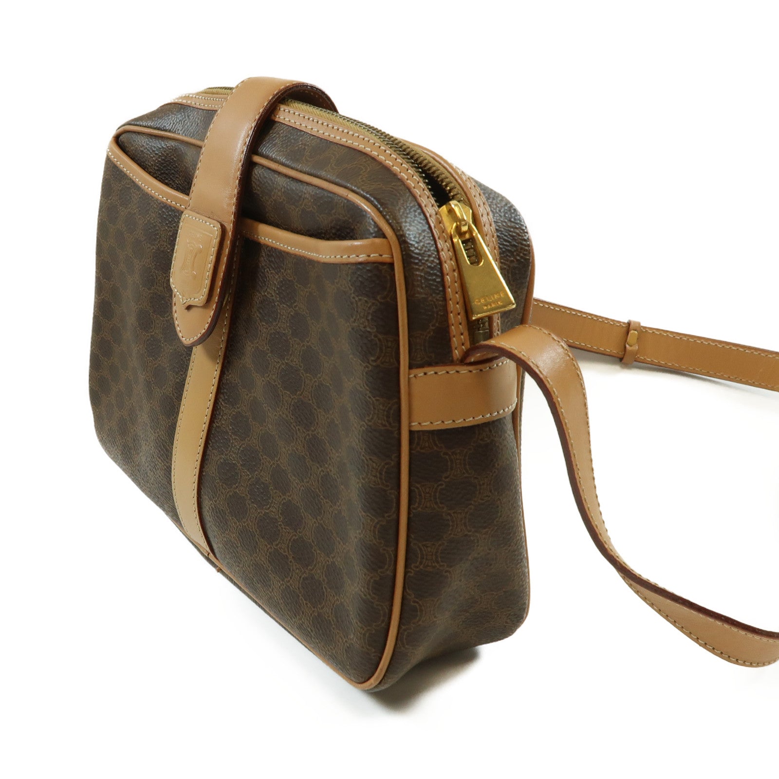CELINE 塗層帆布Macadam Blason金扣肩背袋啡色