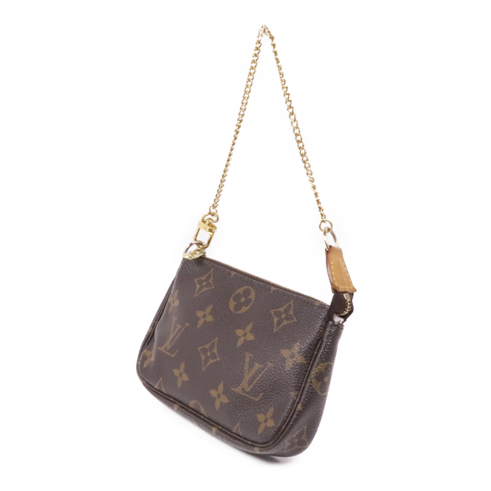 LOUIS VUITTON Monogram Mini Pochette Accessoires金扣手挽袋棕色