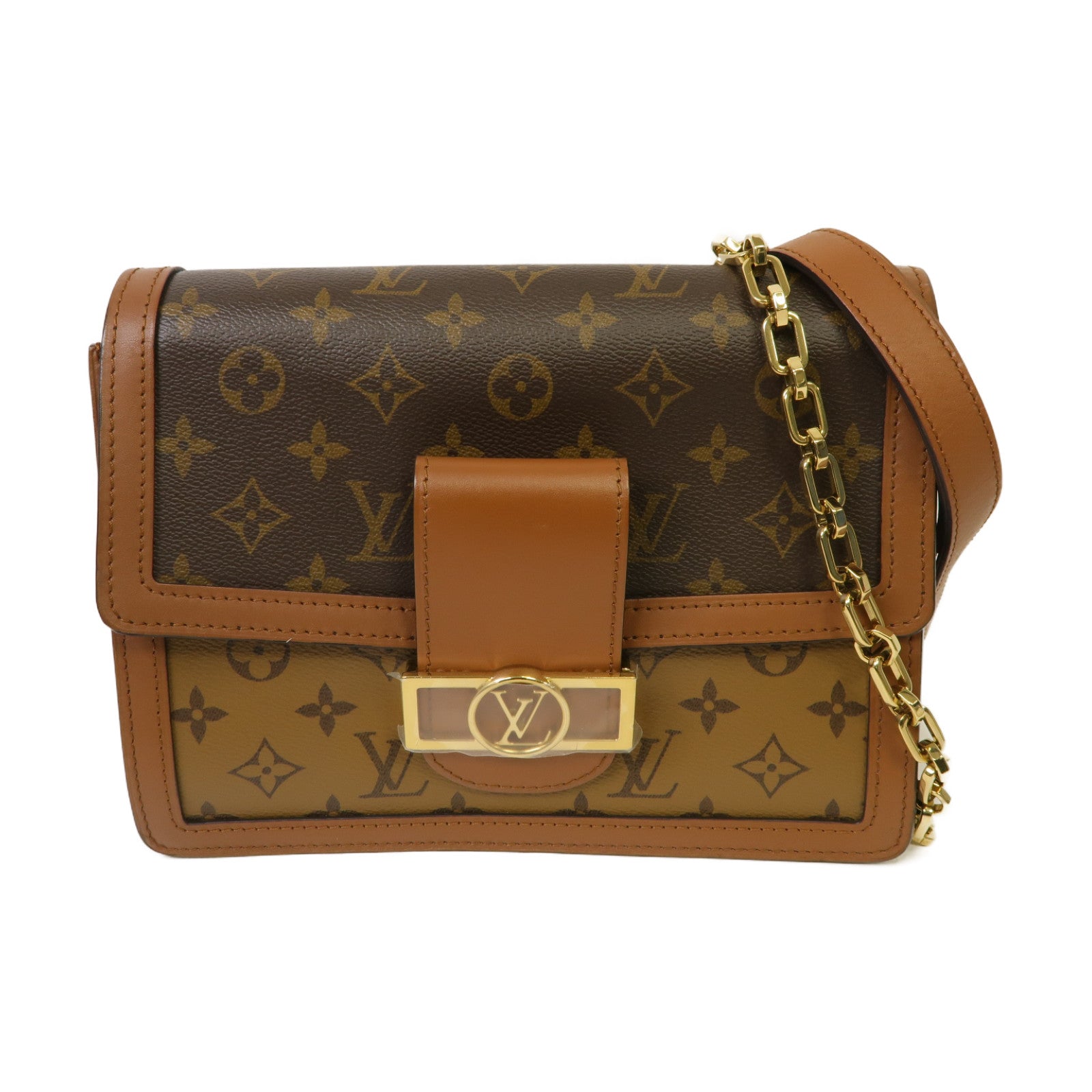 LOUIS VUITTON Monogram Reverse Dauphine金扣肩背袋啡色