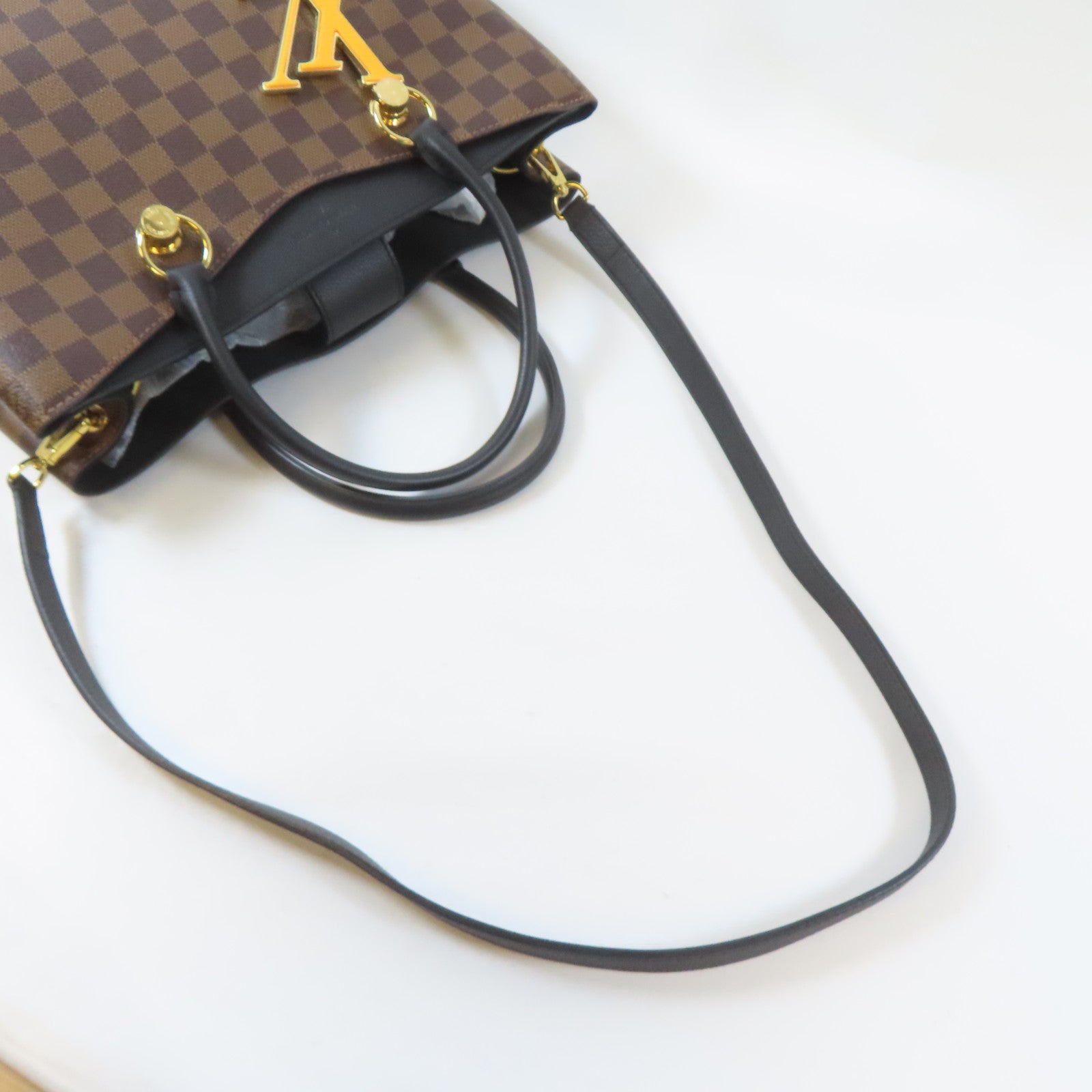 LOUIS VUITTON Damier Riverside金扣手挽肩背兩用袋啡色