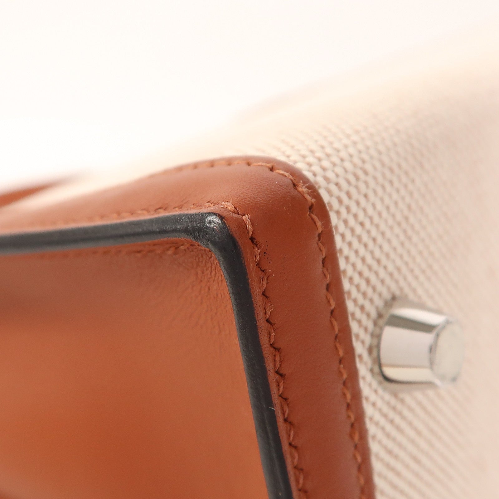 HERMES Toile H帆布/Swift皮革Kelly 25銀扣手挽肩背兩用袋Cuivre