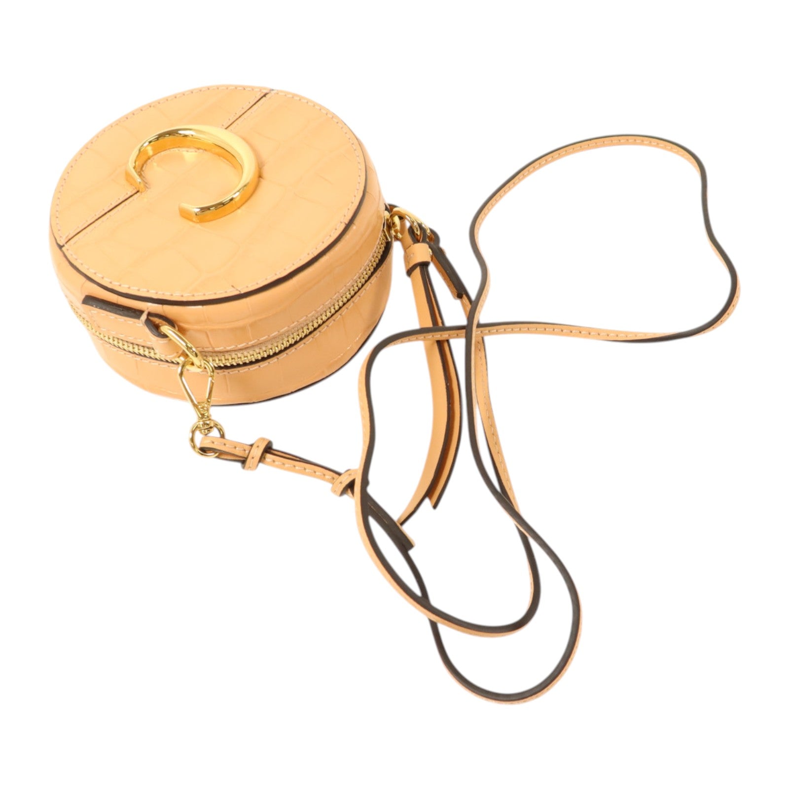 Chloe 壓紋牛皮皮革C Mini Round Bag金扣肩背袋