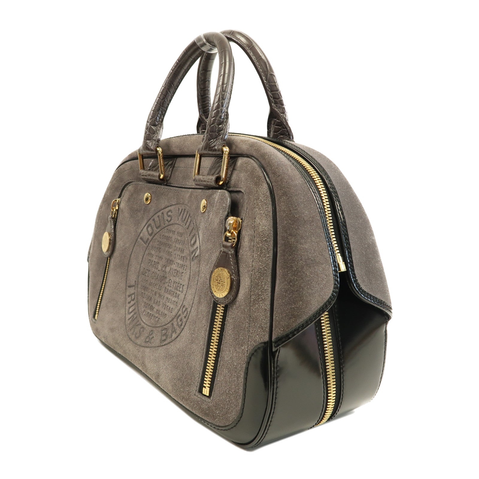 LOUIS VUITTON 絨面皮革Cruise Stamp Bag金扣手挽袋灰色