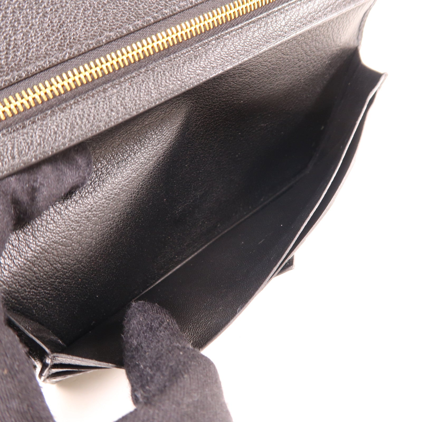 HERMES 鴕鳥皮革Portefeuille Bearn Souffle金扣長錢包Noir黑色