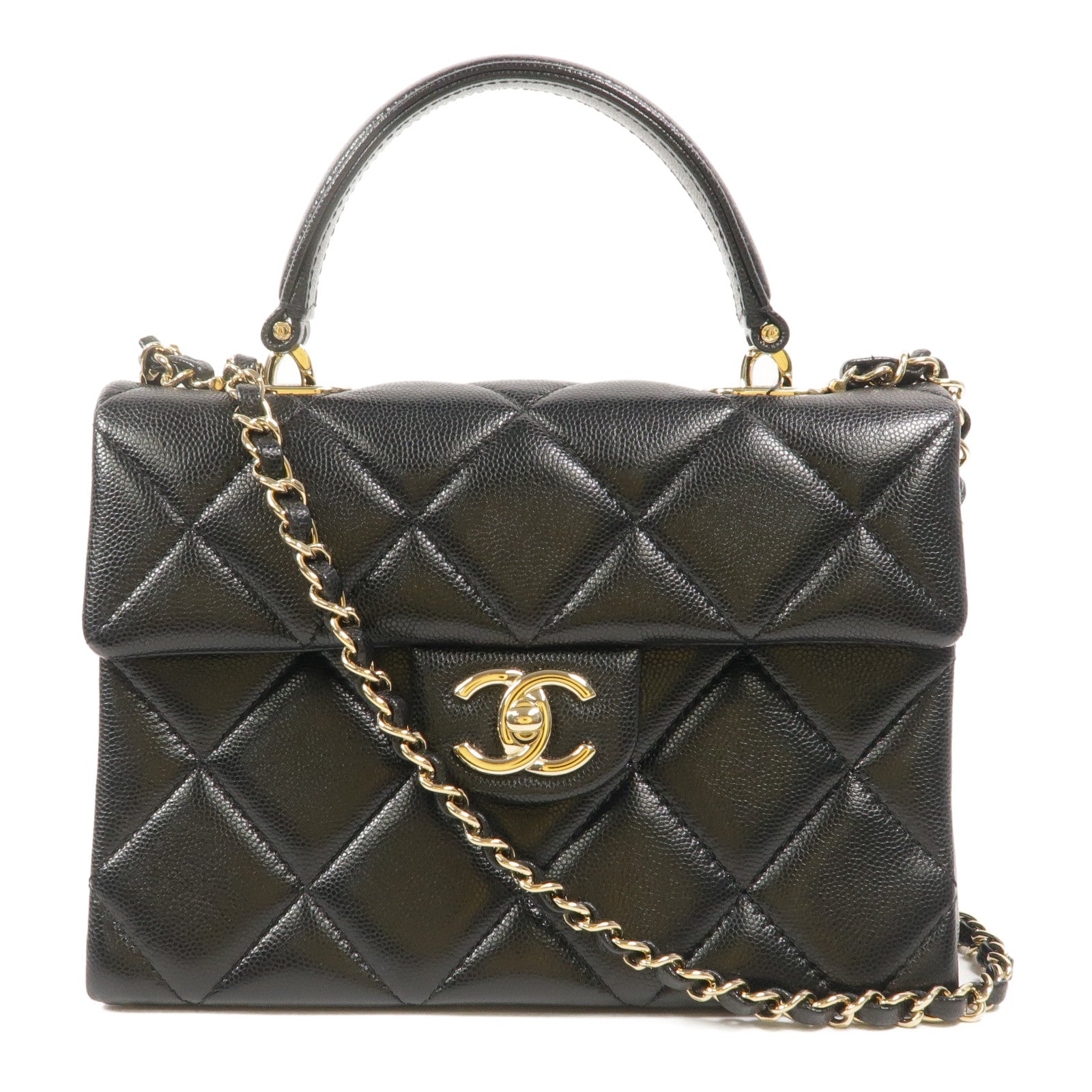 CHANEL 牛皮皮革Top Handle Handbag鏈帶手挽肩背兩用袋