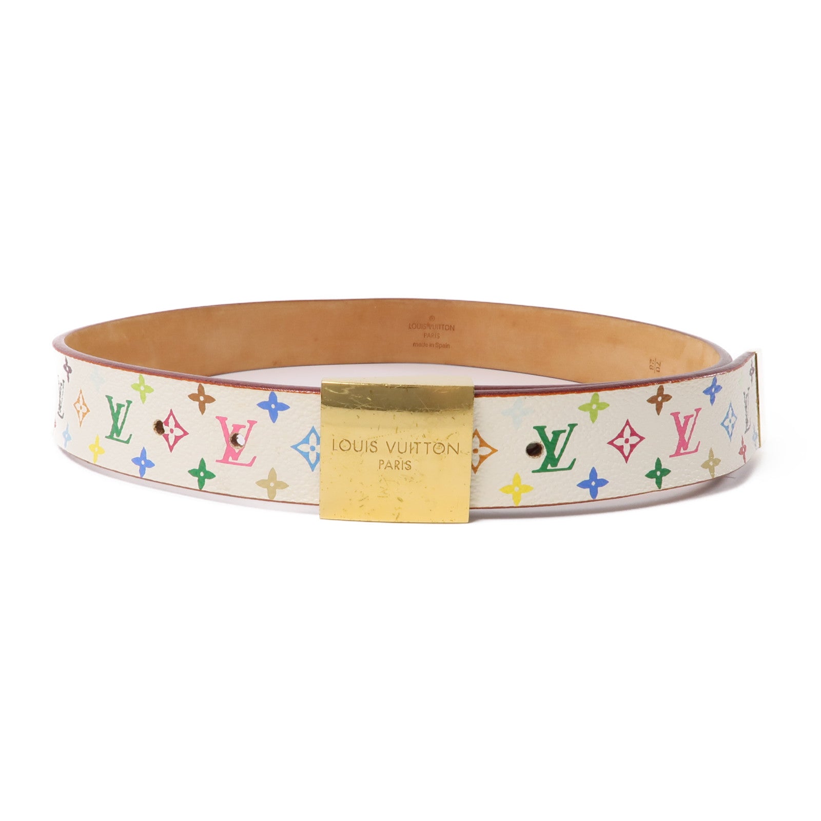 LOUIS VUITTON Monogram Multicolore Belt 70cm金扣皮帶白色