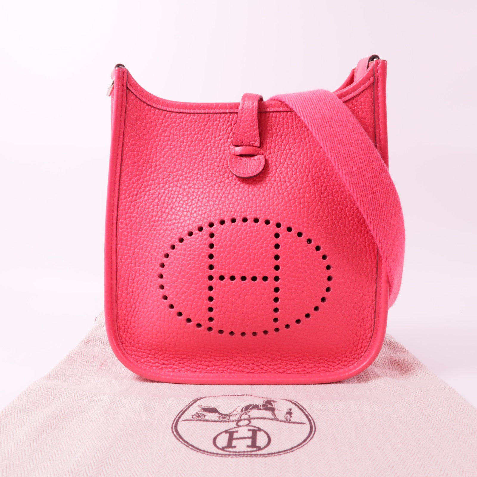 HERMES Clemence皮革Evelyne 16 Amazone銀扣肩背袋Rose Extreme