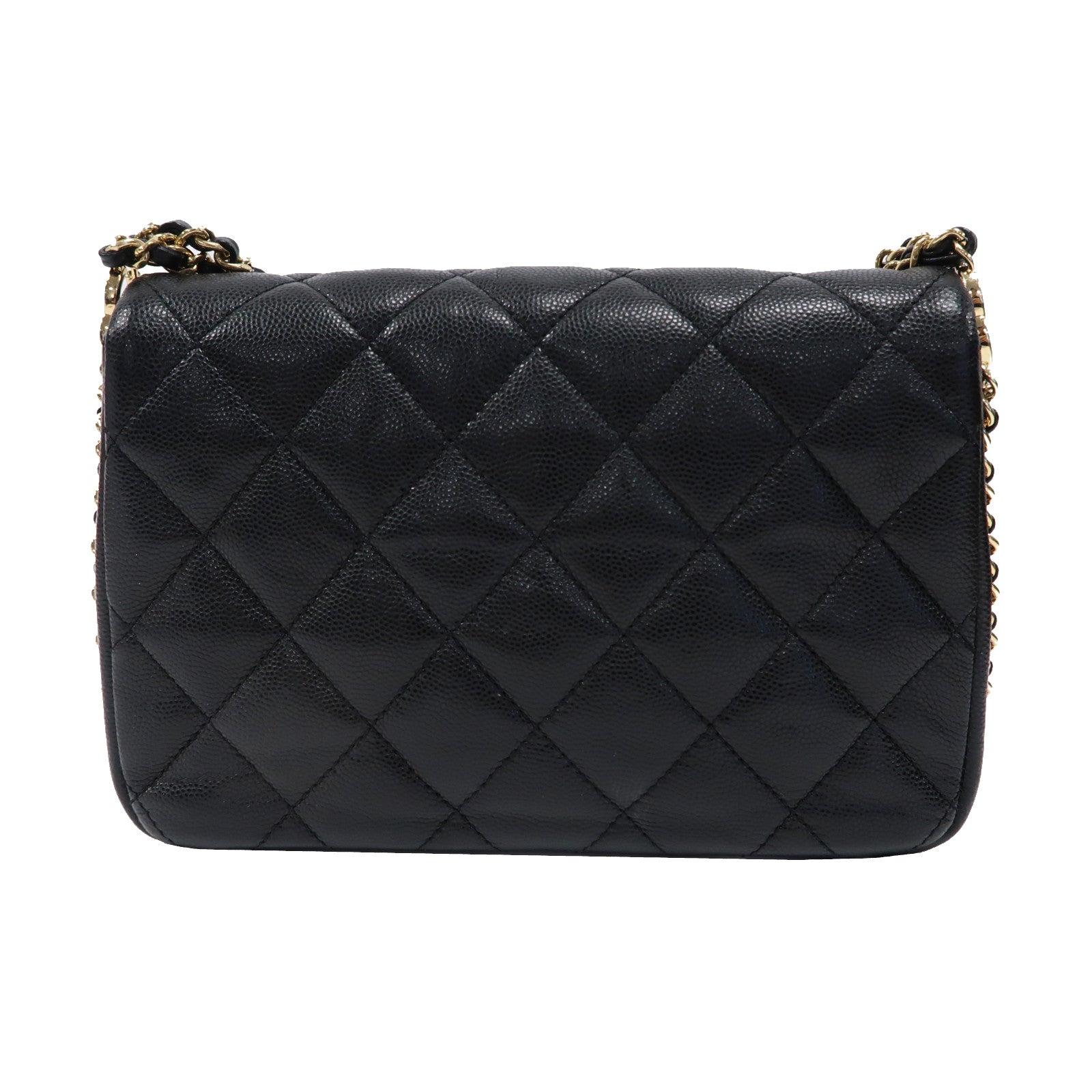 CHANEL 菱格牛皮皮革Mini Flap Bag金扣鏈帶肩背袋黑色