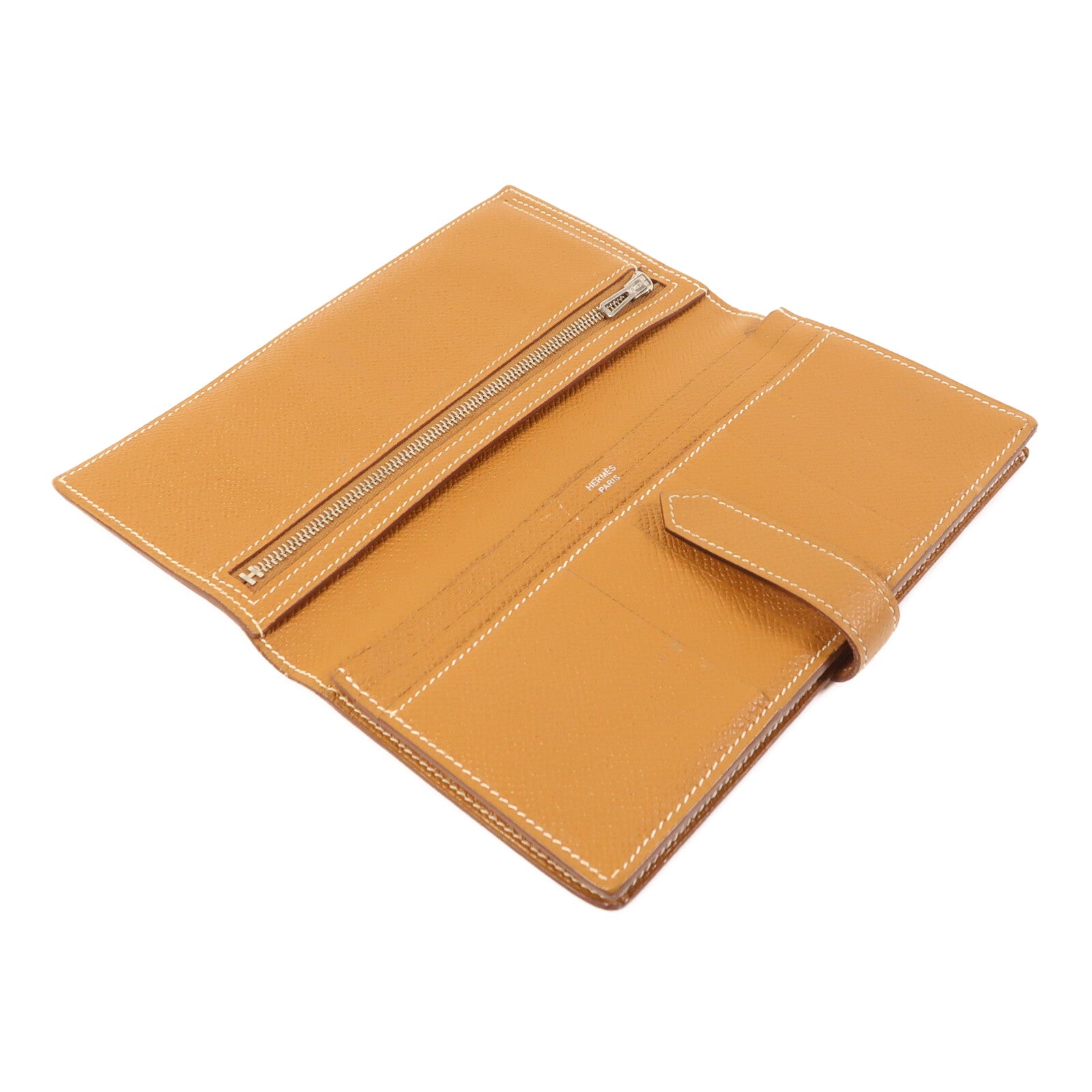 HERMES 【激減優惠】Epsom皮革Bearn W Snap Wallet銀扣長錢包Gold