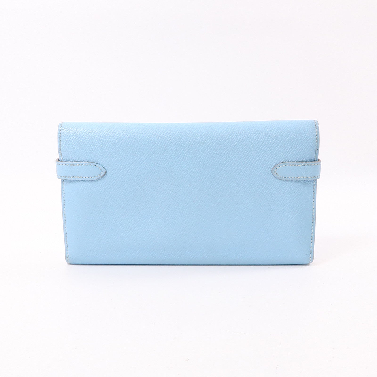 HERMES Epsom皮革Kelly Wallet銀扣長錢包Celeste/淺藍色