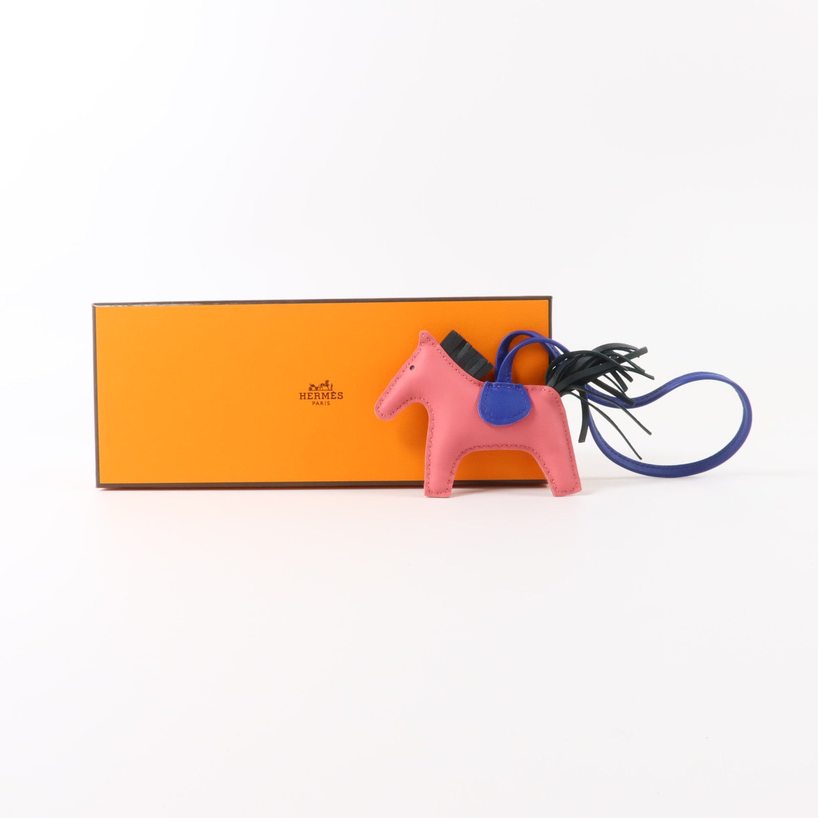 HERMES Milo皮革Rodeo PM掛飾Rose Azalee/Bleu Electrique/Vert Cypres