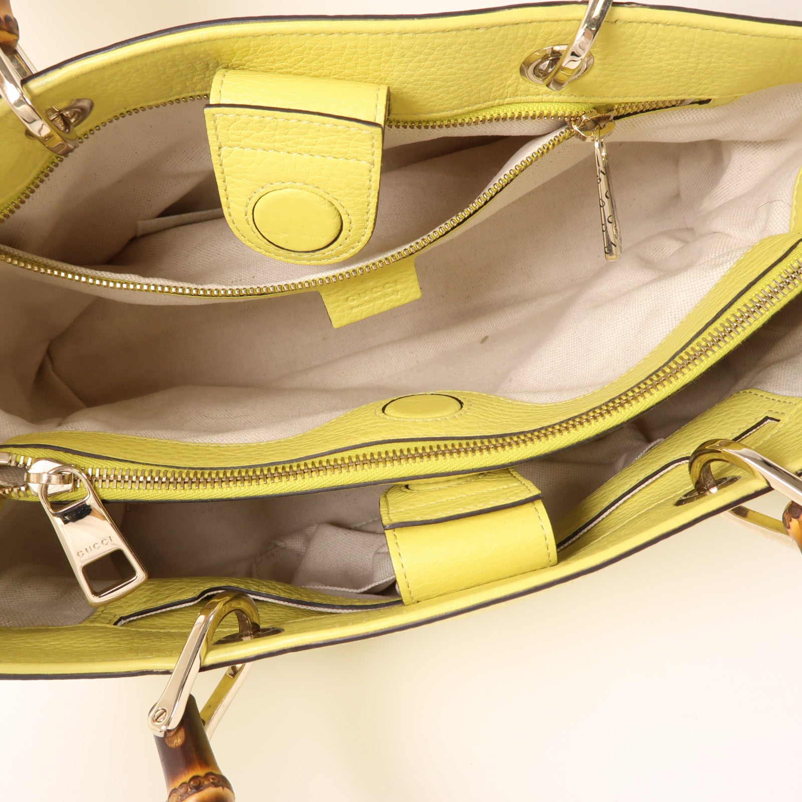 GUCCI GG Bamboo 2 Way Shoulder Bag Leather Yellow 323660
