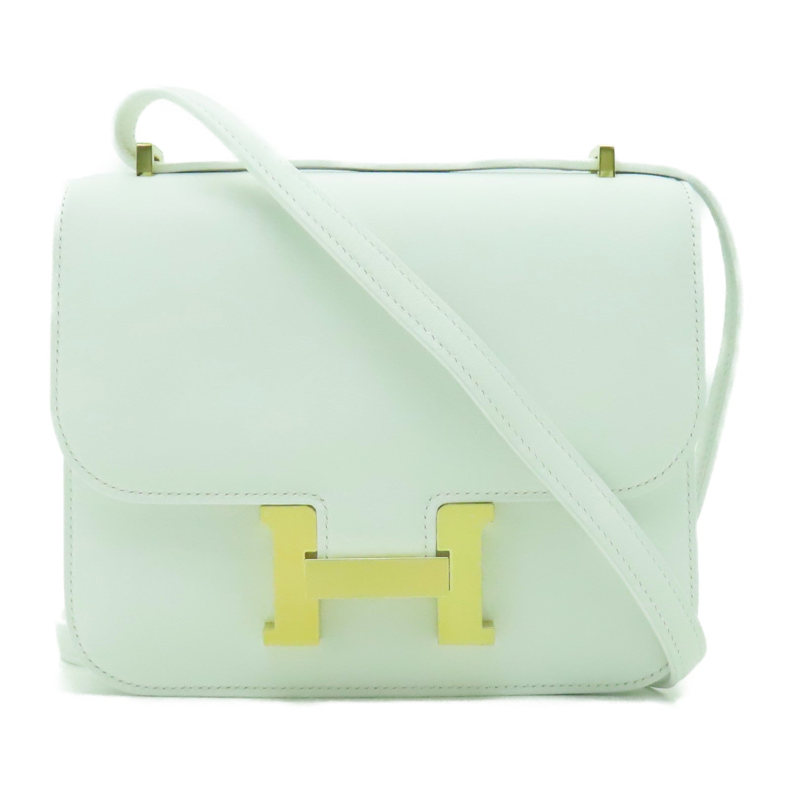 HERMES 【清倉大減價】Swift皮革Constance Mini III金扣肩背袋白色