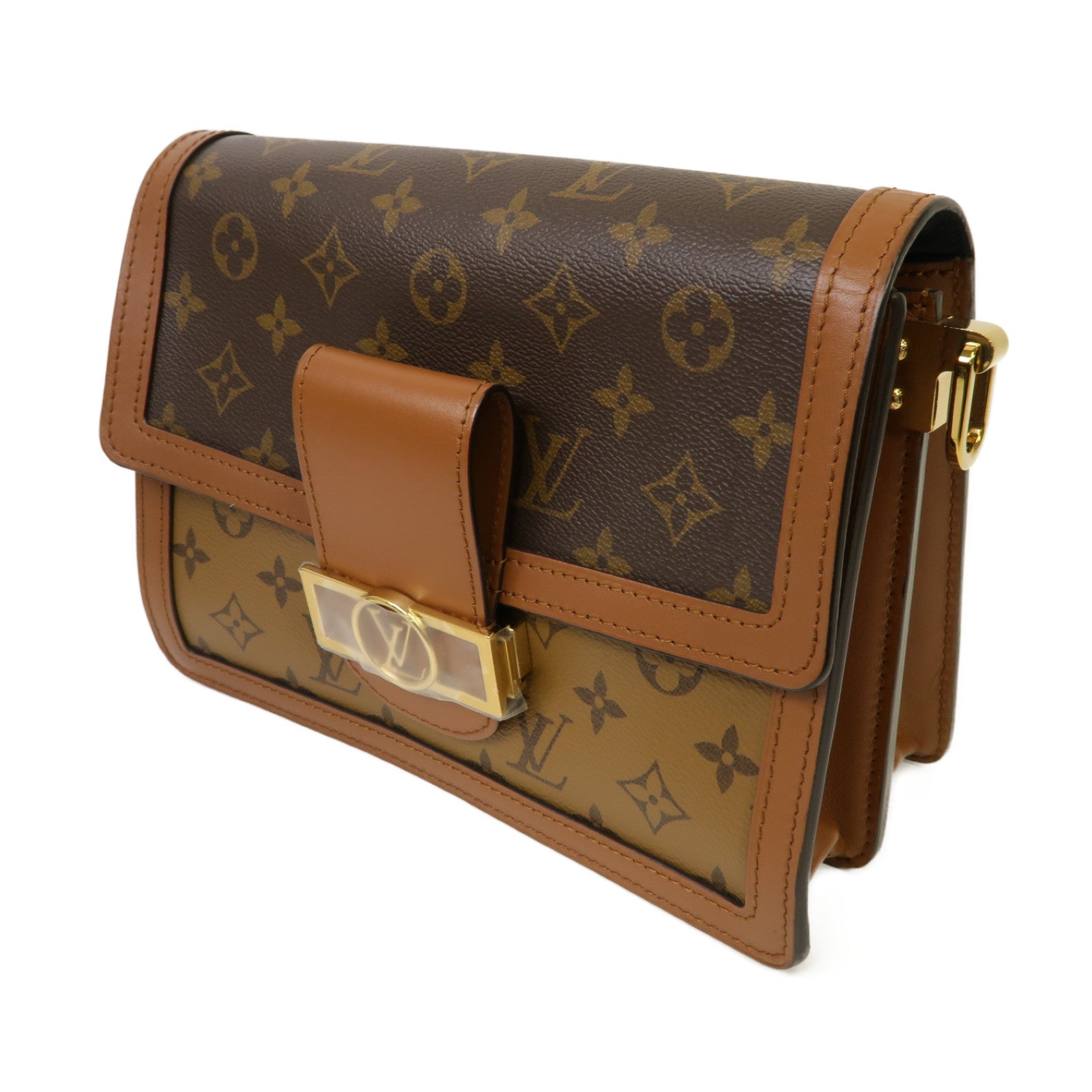LOUIS VUITTON Monogram Reverse Dauphine金扣肩背袋啡色