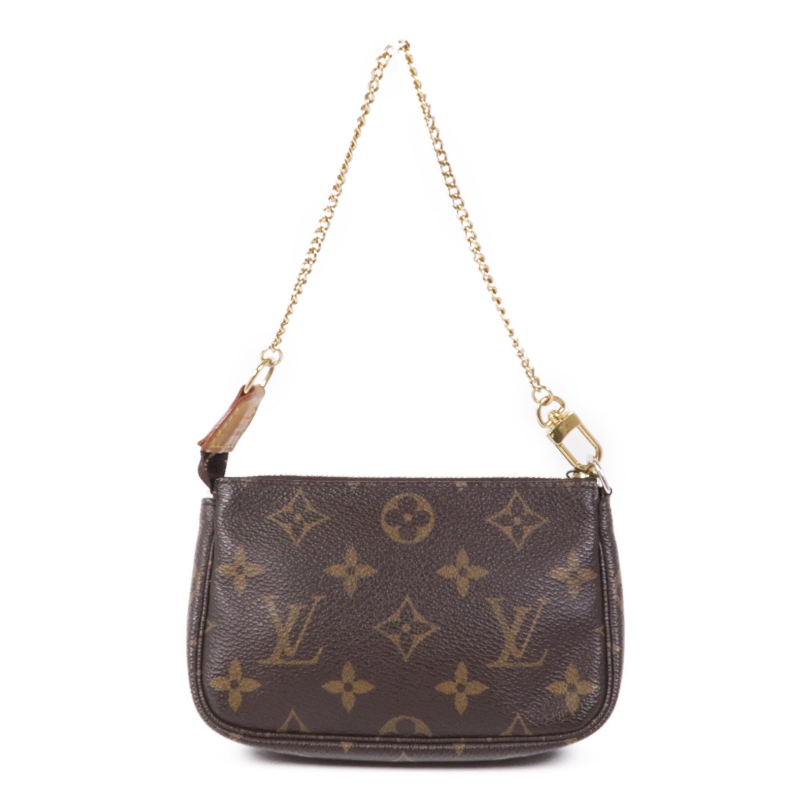 LOUIS VUITTON Monogram Mini Pochette Accessoires金扣手挽袋棕色