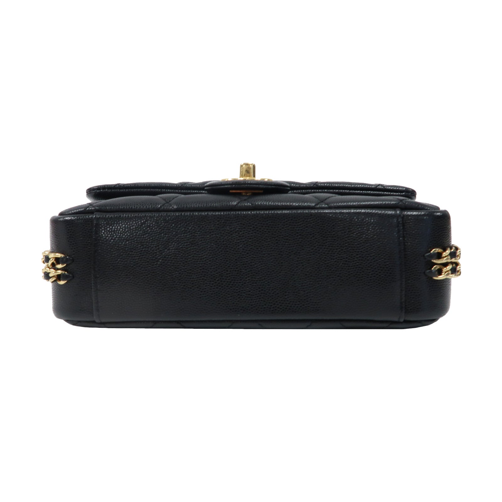 CHANEL 菱格牛皮皮革Mini Flap Bag金扣鏈帶肩背袋黑色
