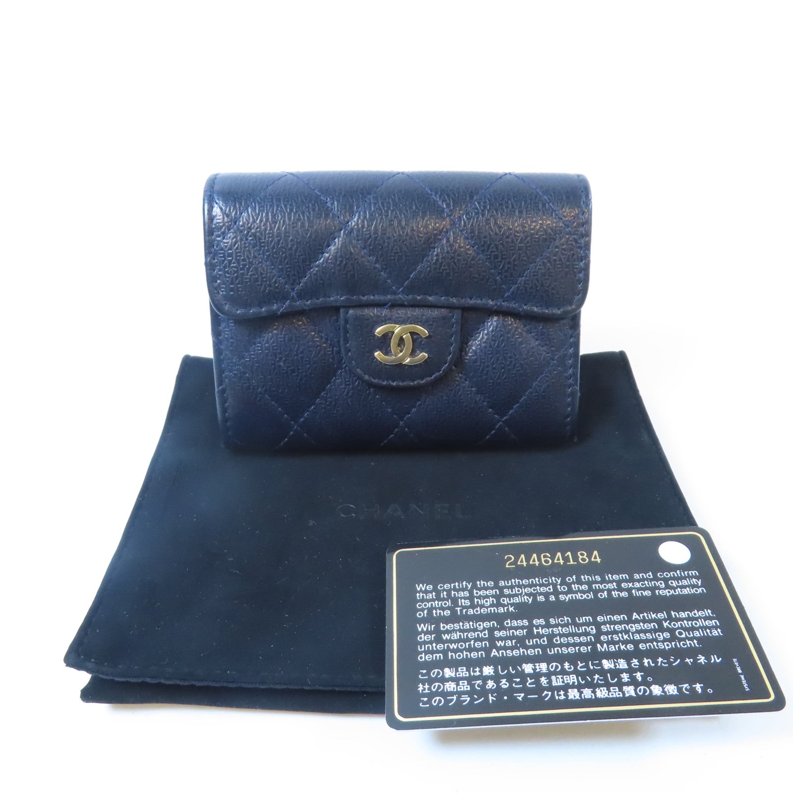 CHANEL 菱格牛皮皮革Card Case金扣卡片包藍色