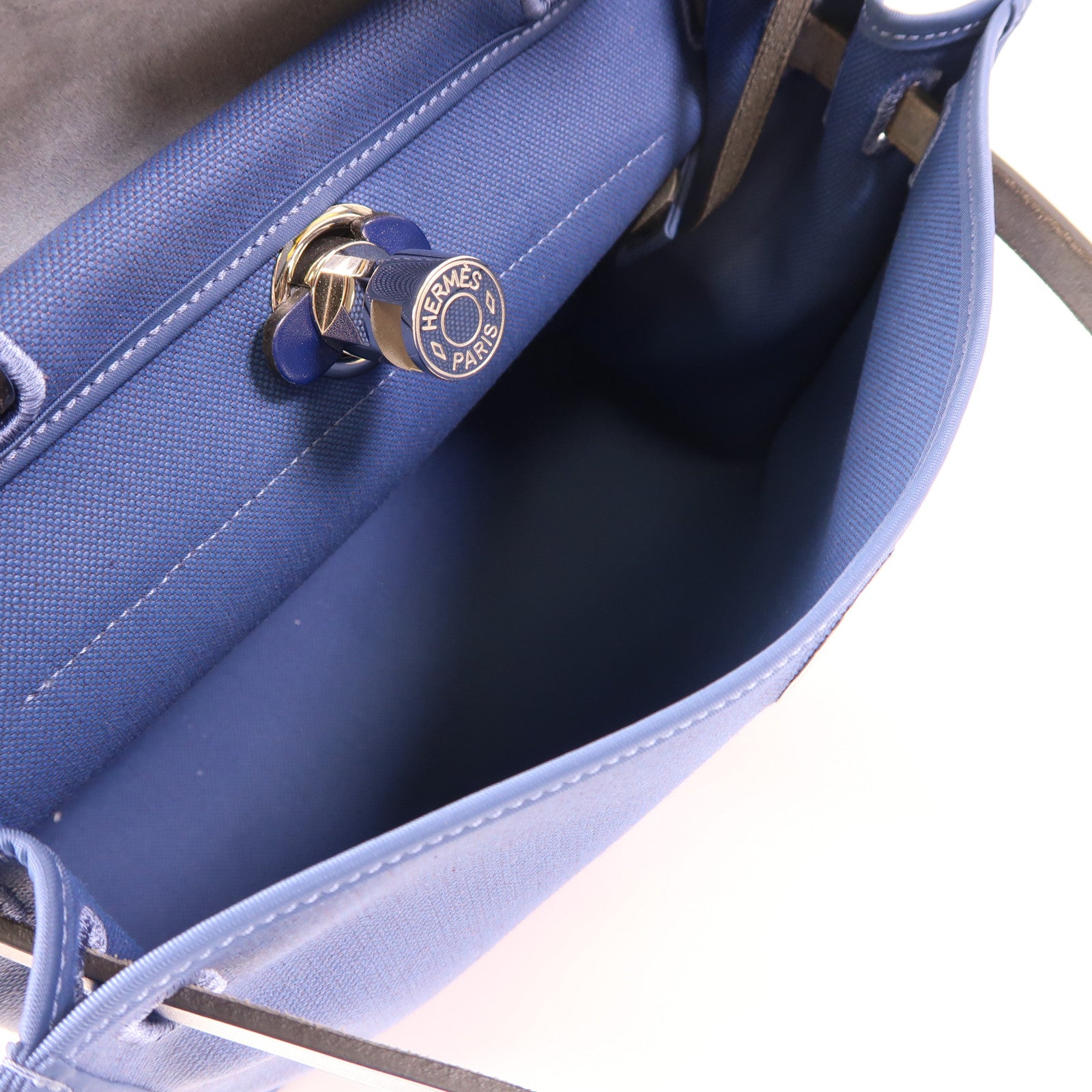 HERMES 【激減優惠】帆布Herbag PM銀扣手挽肩背兩用袋Bleu Brighton藍色
