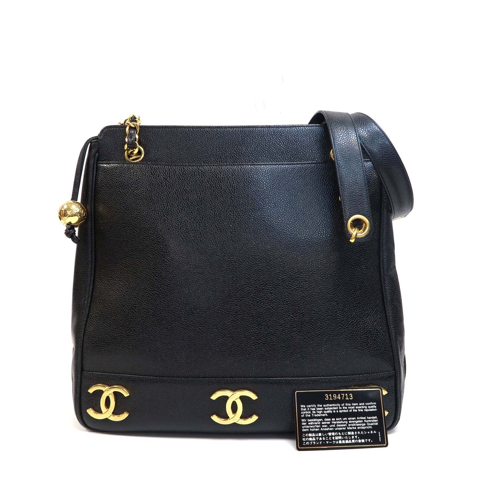 CHANEL Caviar皮革Shoulder Tote金扣肩背袋黑色