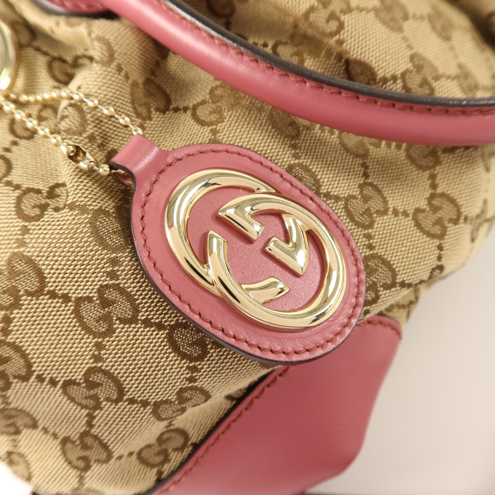 GUCCI GG帆布2Way Shoulder金扣手挽肩背兩用袋