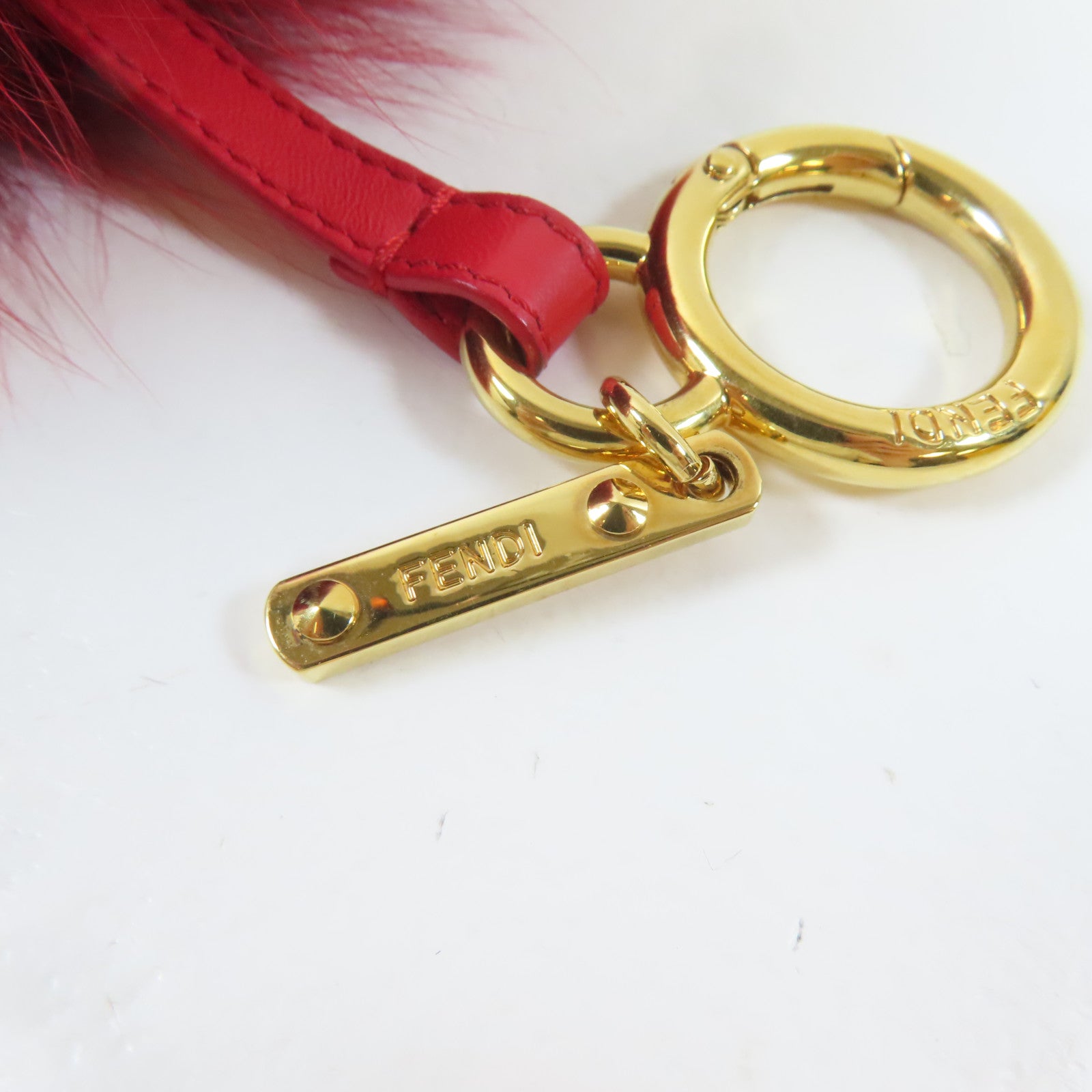 FENDI 毛皮Keychain Charm金扣鎖匙扣紅色/粉紅色